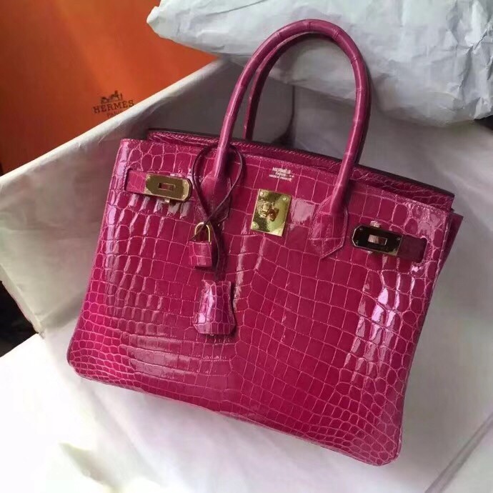 Hermes Rose Red Birkin 30cm Crocodile Niloticus Shiny Bag