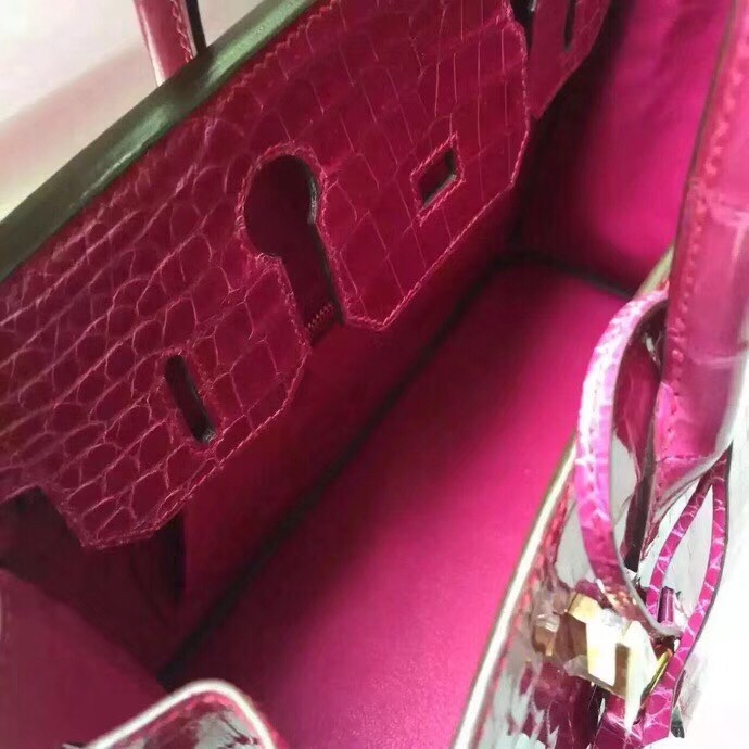 Hermes Rose Red Birkin 30cm Crocodile Niloticus Shiny Bag