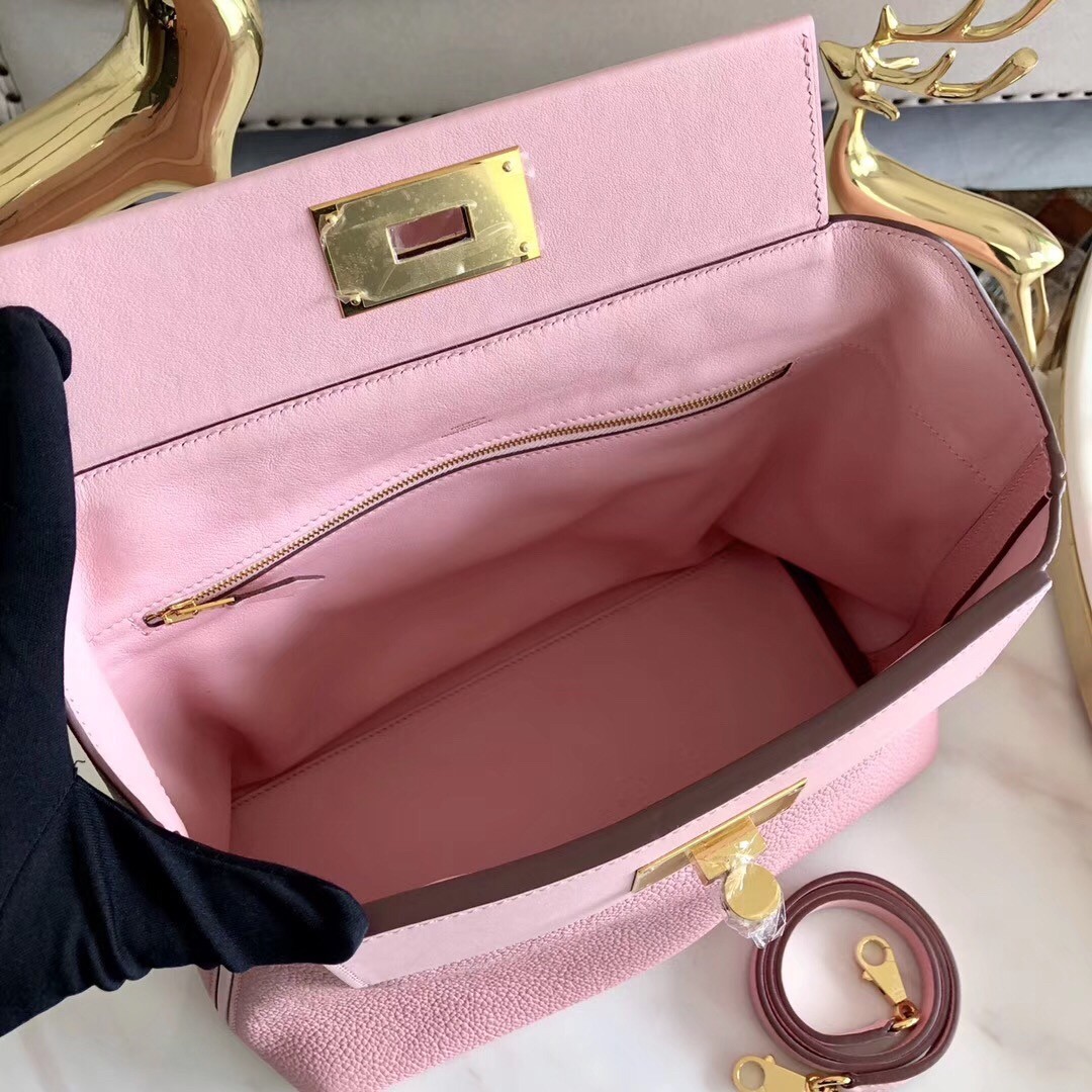 Hermes 24/24 29 Bag In Pink Clemence Calfskin