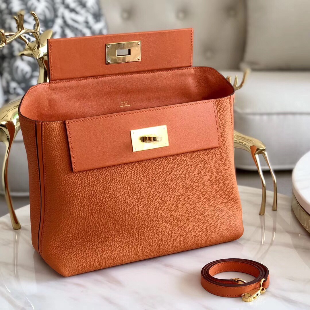 Hermes 24/24 29 Bag In Orange Clemence Calfskin