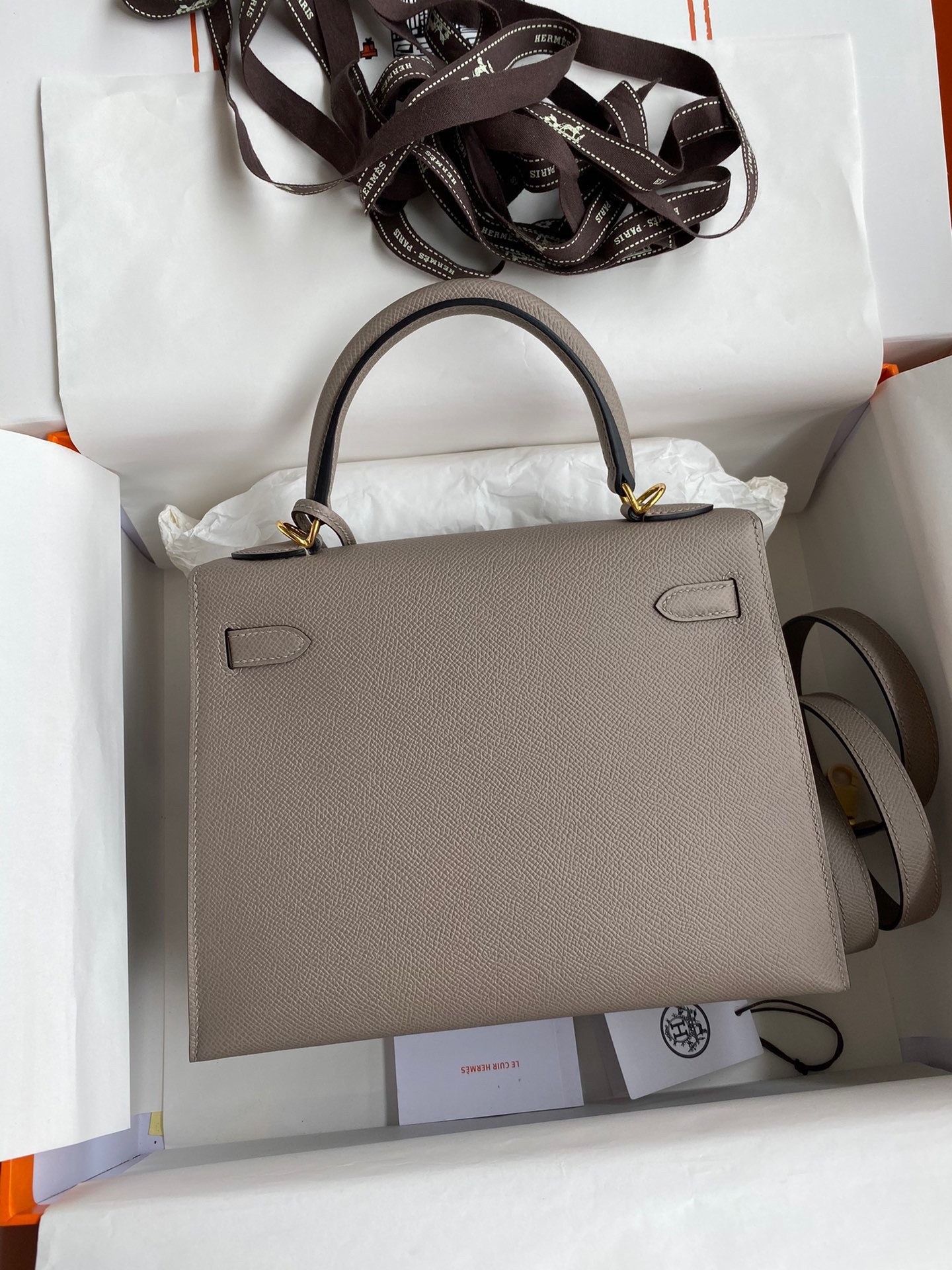 Hermes Epsom Kelly 25cm Sellier Handmade Grey Bag