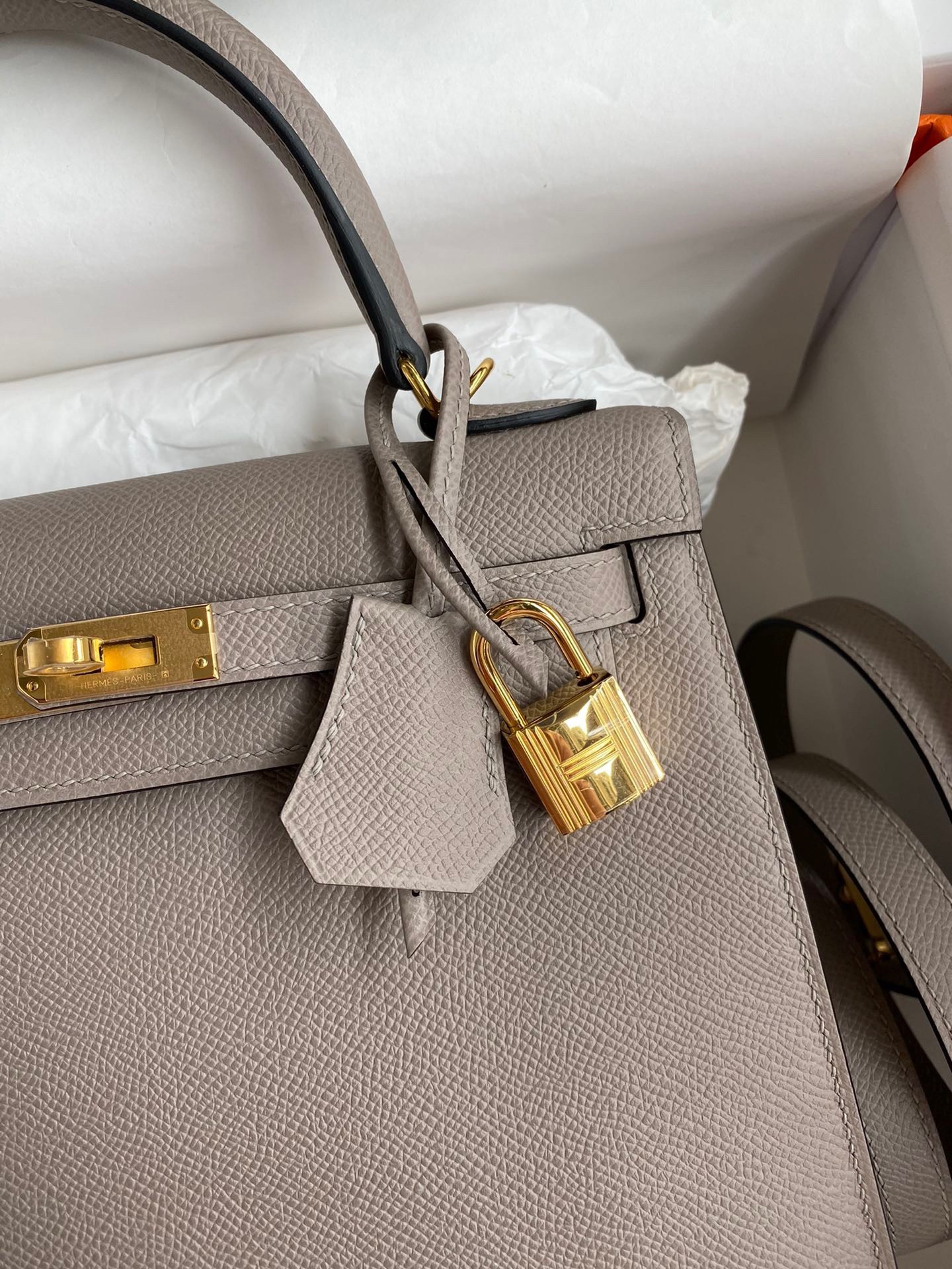 Hermes Epsom Kelly 25cm Sellier Handmade Grey Bag