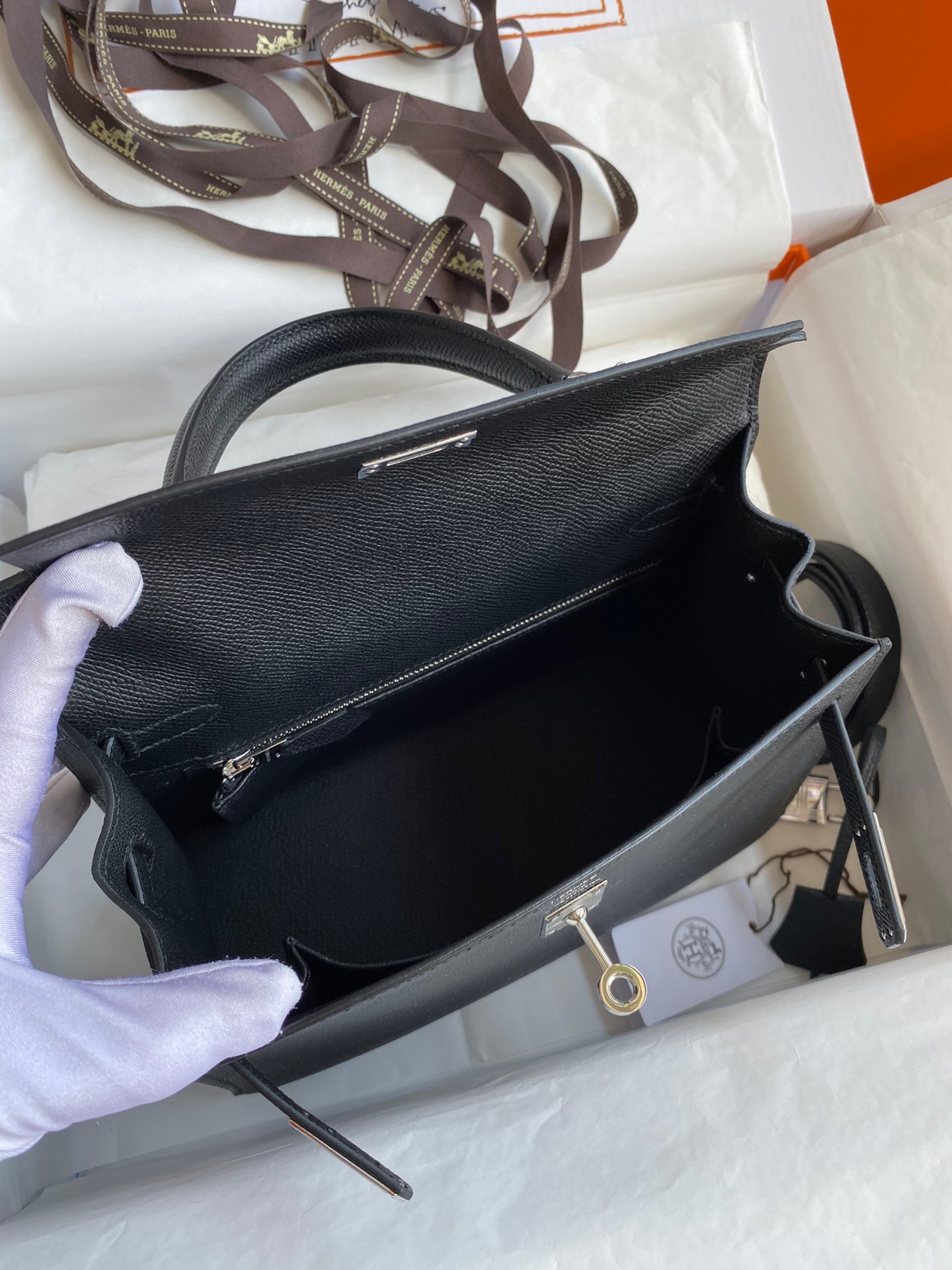 Hermes Epsom Kelly 25cm Sellier Handmade Black Bag