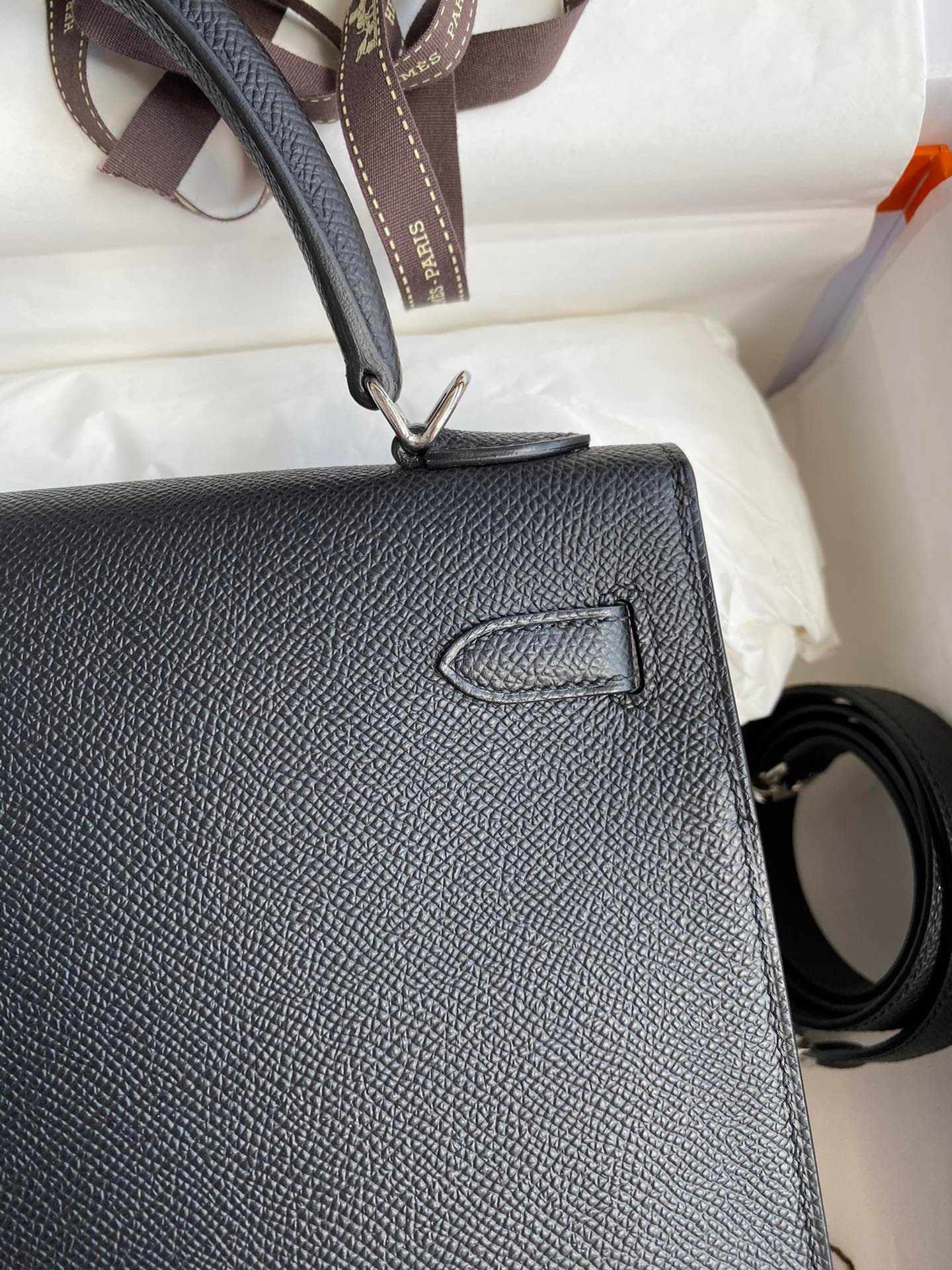 Hermes Epsom Kelly 25cm Sellier Handmade Black Bag