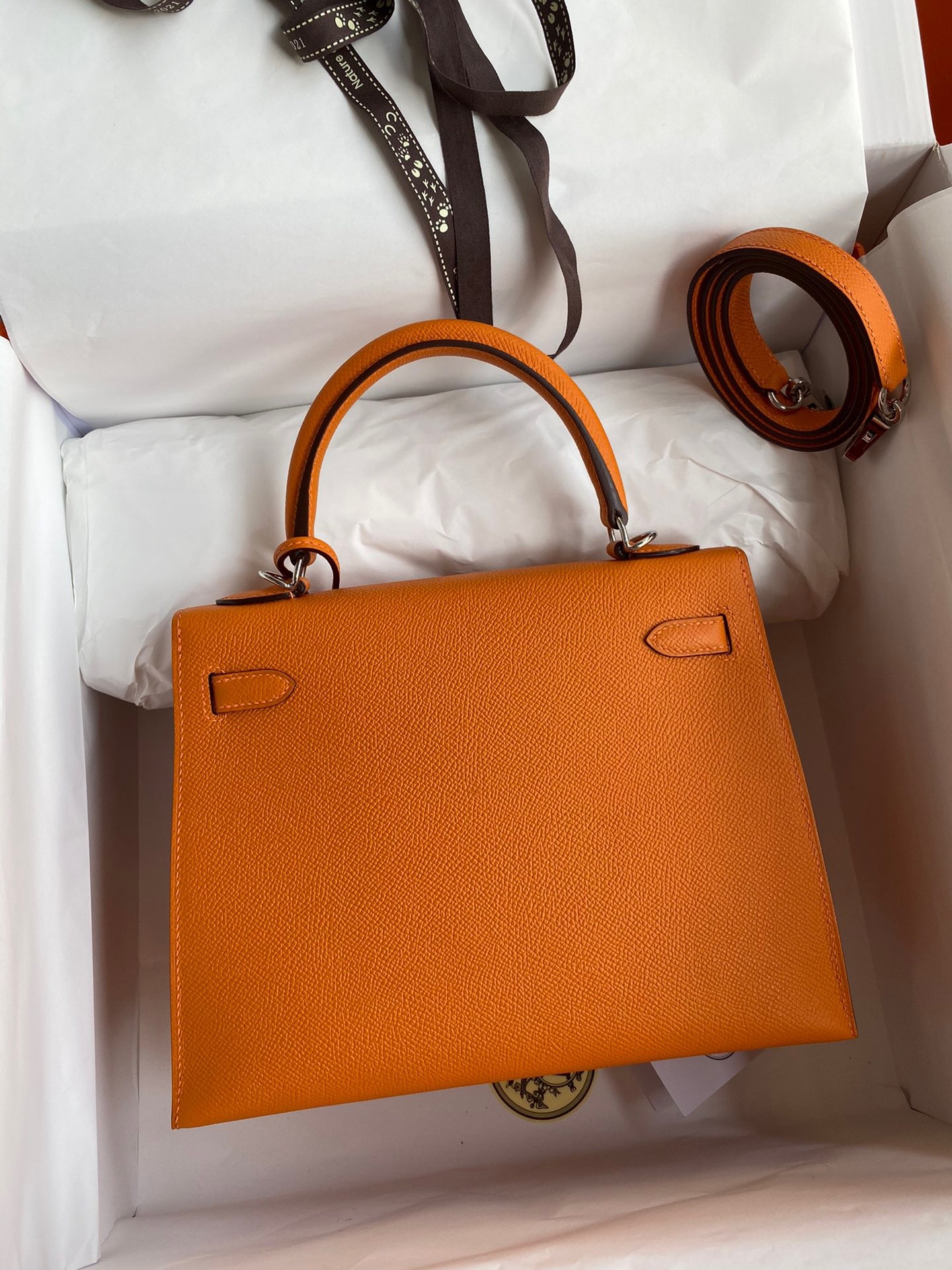 Hermes Epsom Kelly 25cm Sellier Handmade Orange Bag