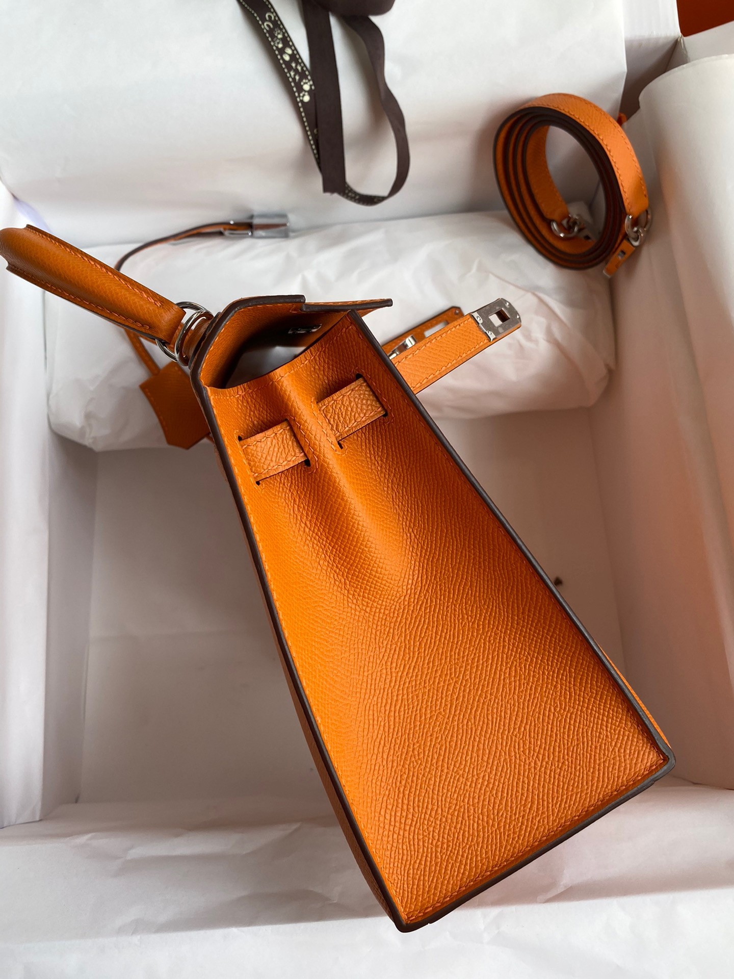 Hermes Epsom Kelly 25cm Sellier Handmade Orange Bag