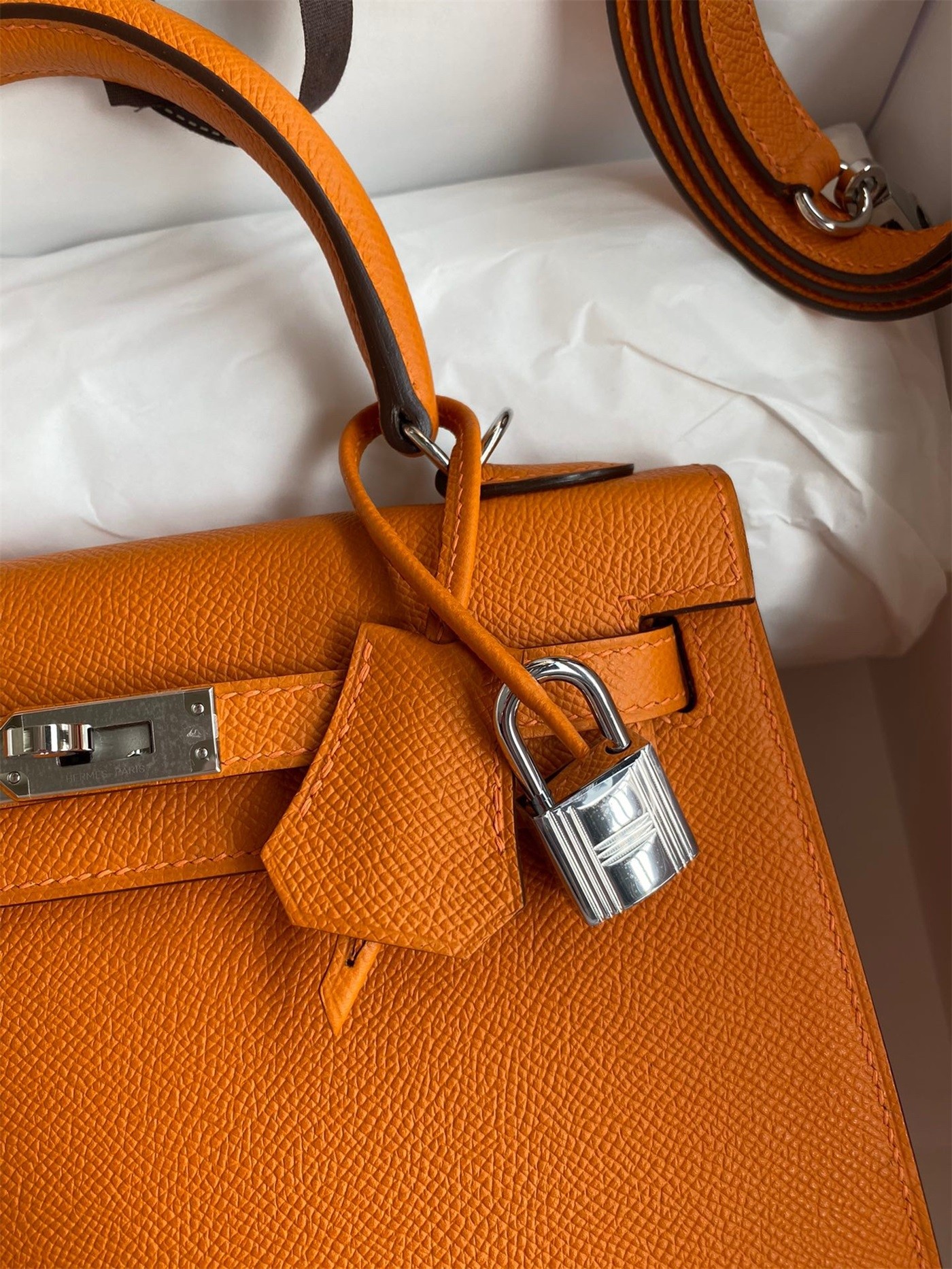 Hermes Epsom Kelly 25cm Sellier Handmade Orange Bag