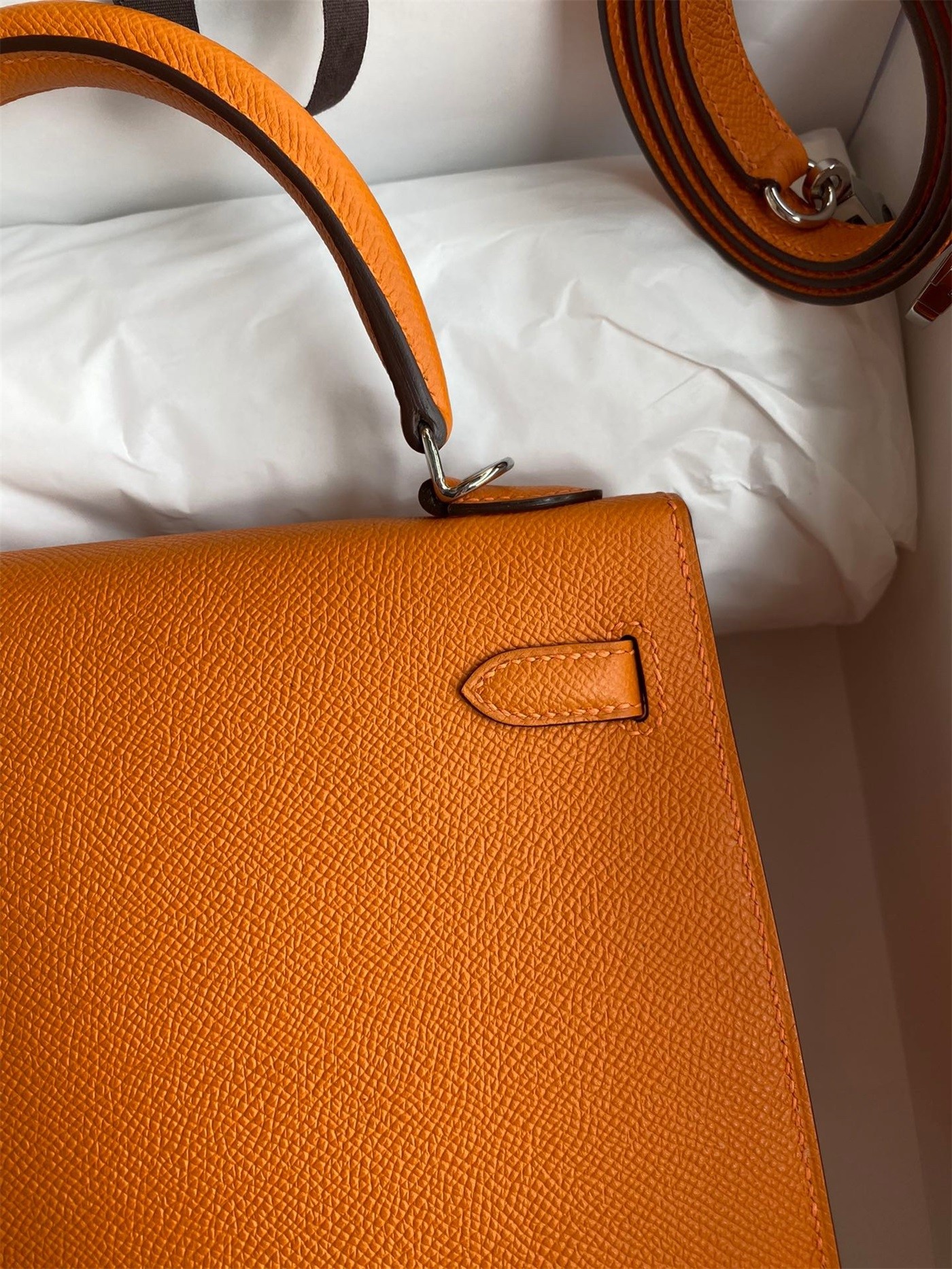 Hermes Epsom Kelly 25cm Sellier Handmade Orange Bag