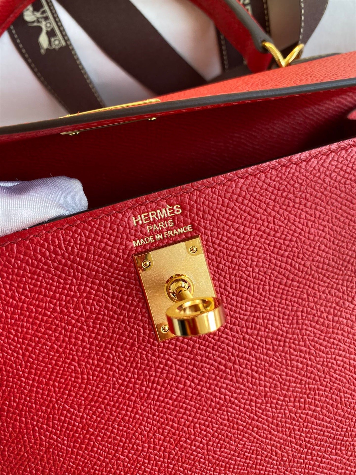 Hermes Epsom Kelly 25cm Sellier Handmade Red Bag