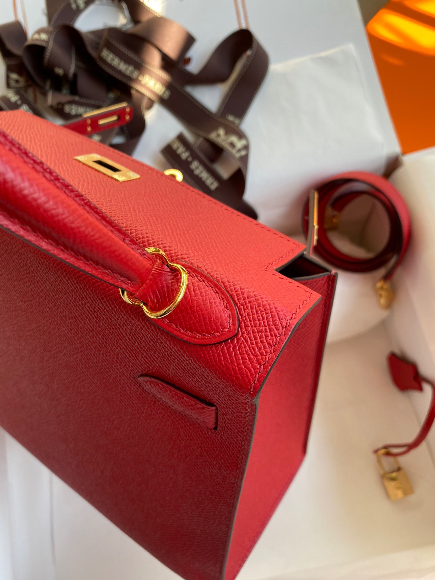 Hermes Epsom Kelly 25cm Sellier Handmade Red Bag