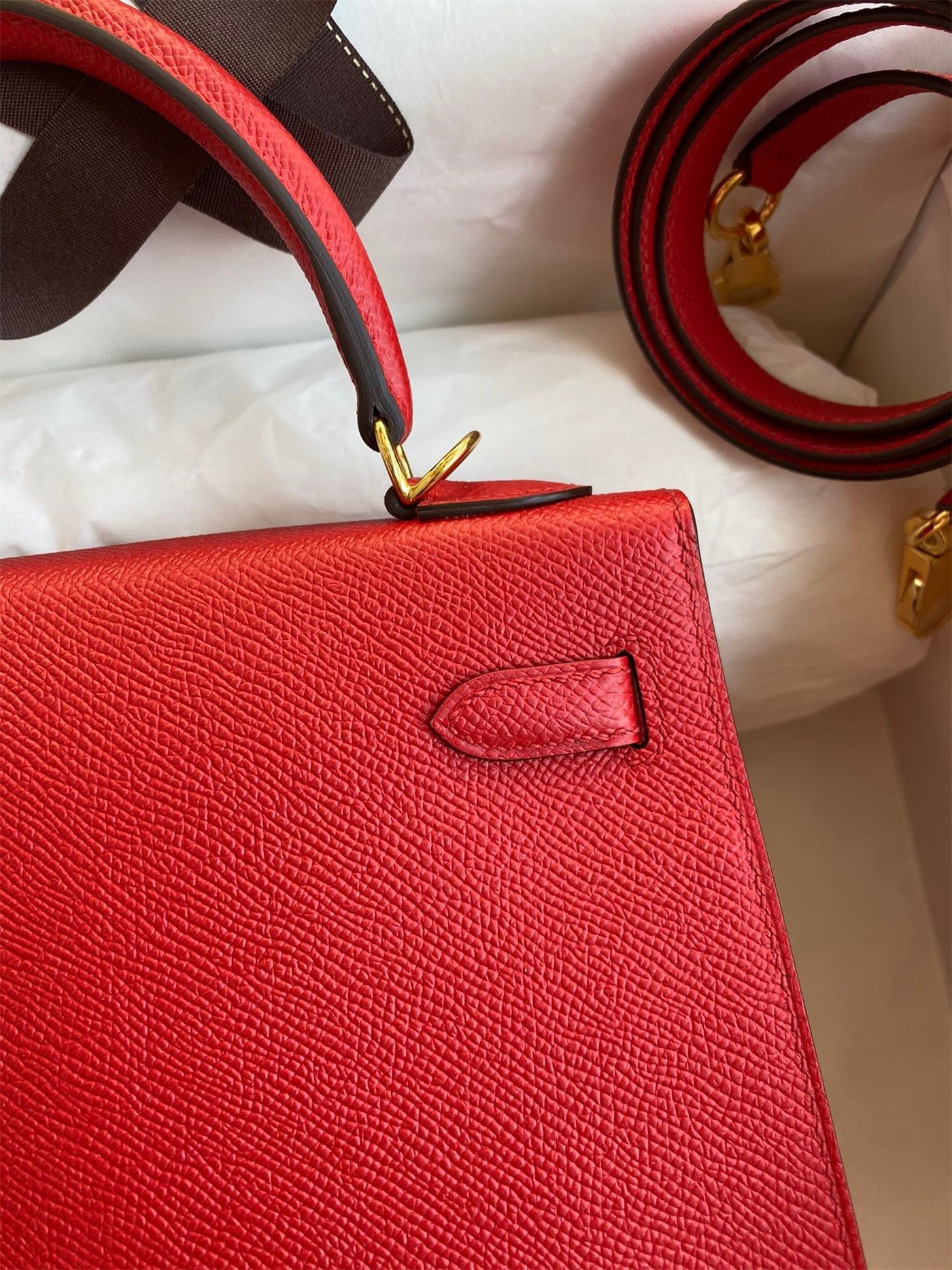 Hermes Epsom Kelly 25cm Sellier Handmade Red Bag