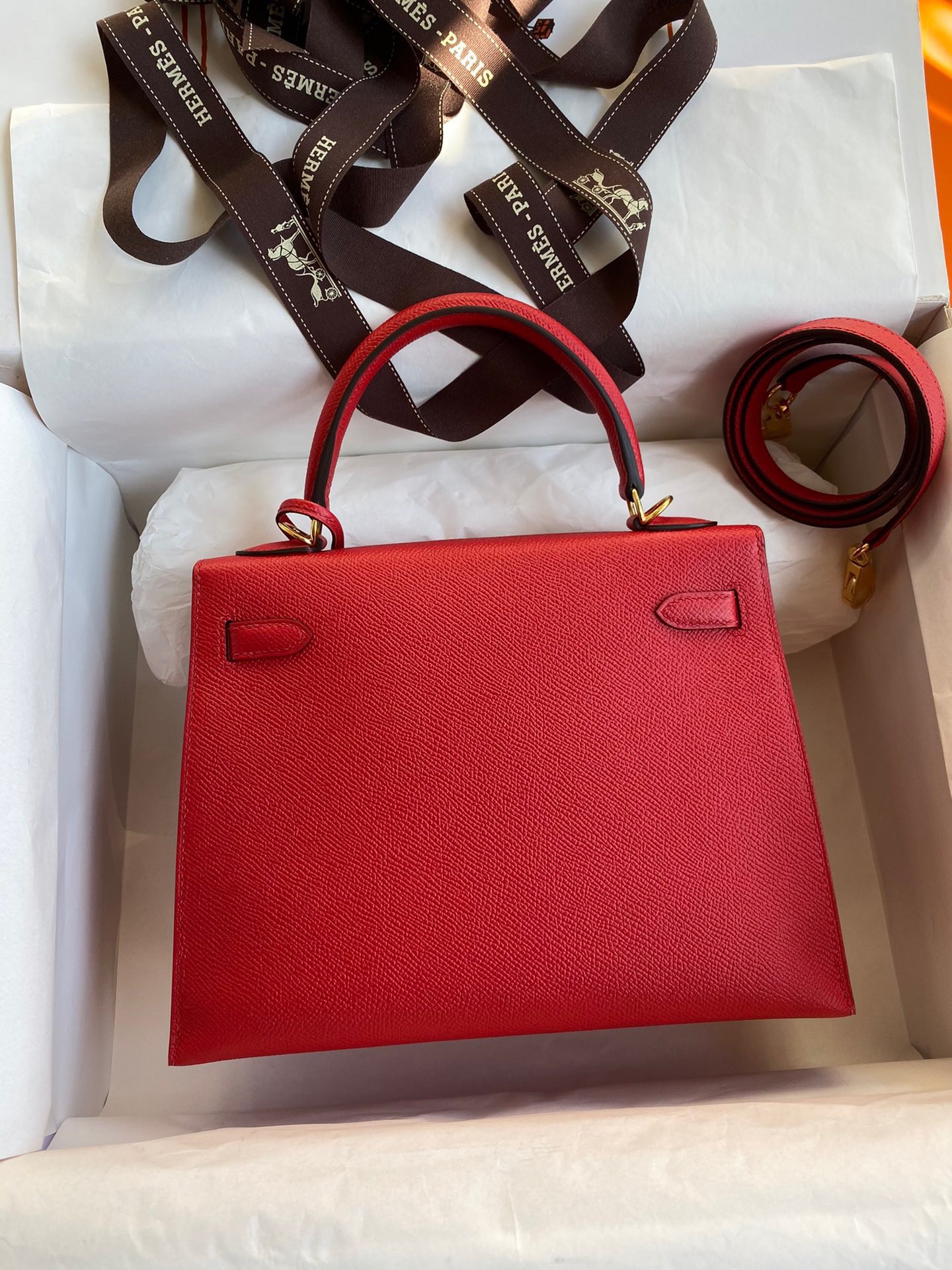 Hermes Epsom Kelly 25cm Sellier Handmade Red Bag