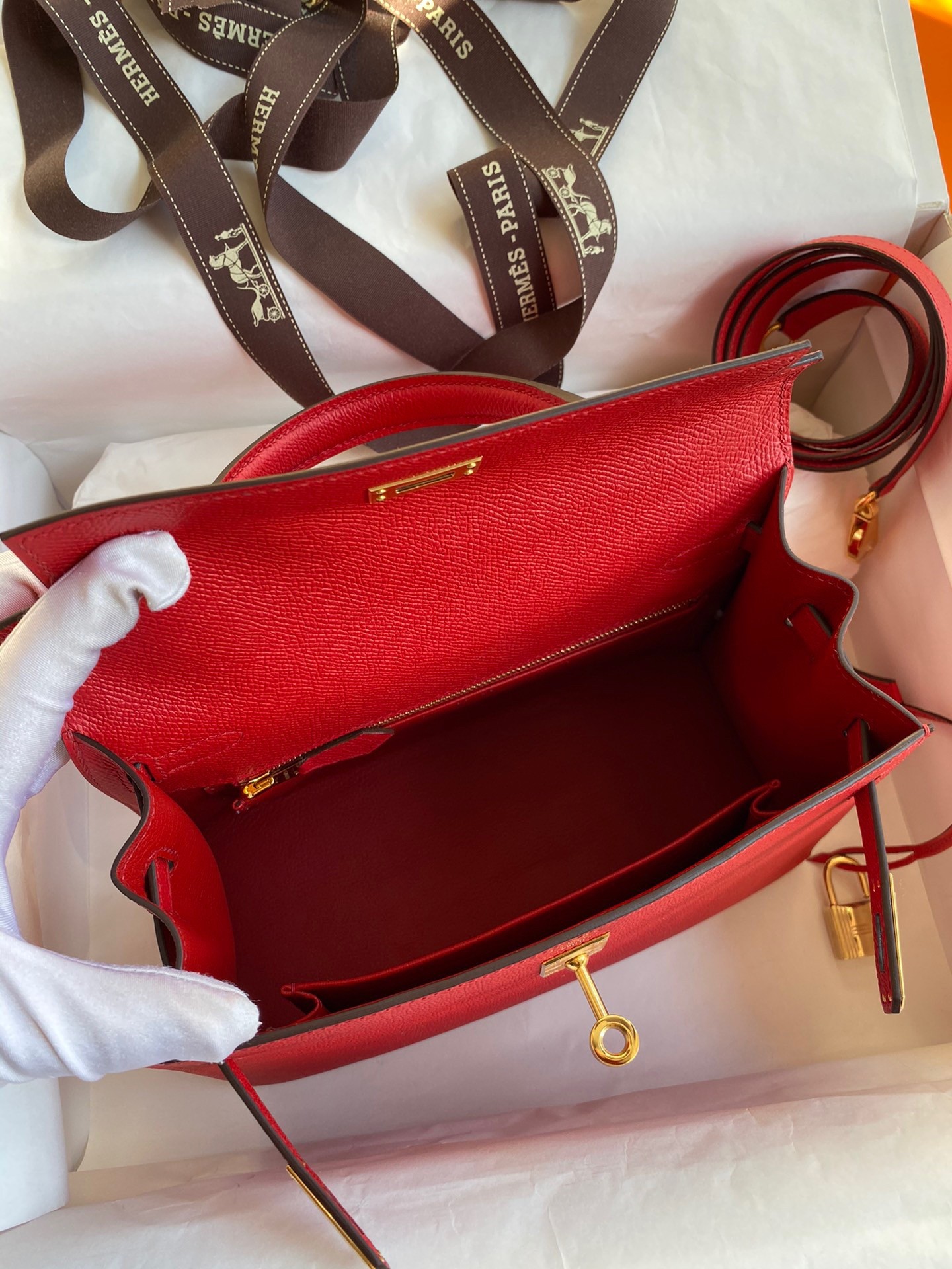 Hermes Epsom Kelly 25cm Sellier Handmade Red Bag