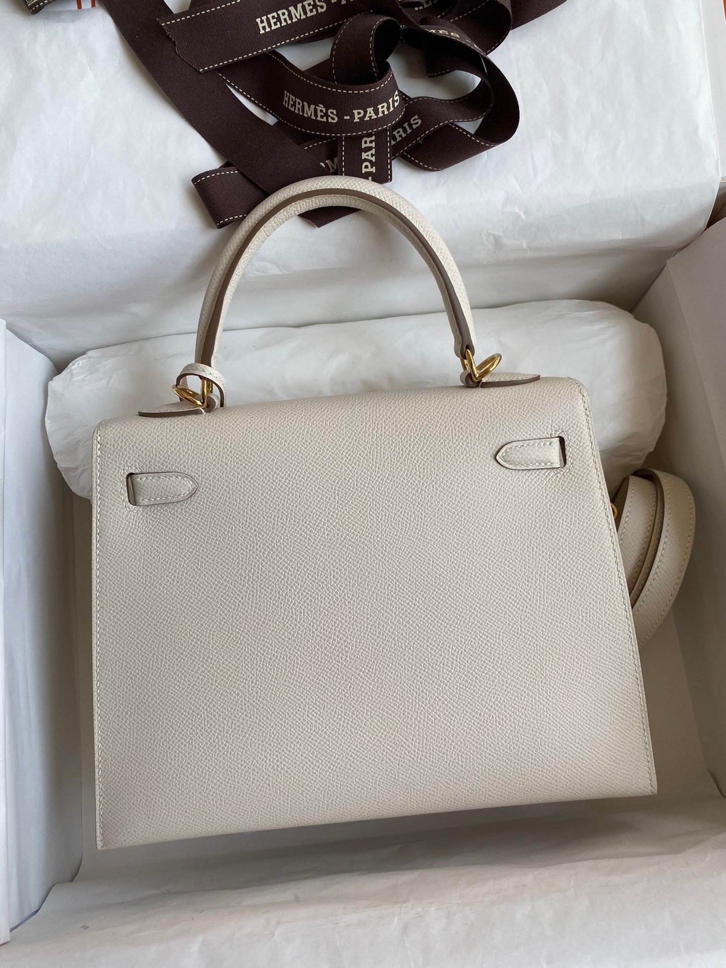 Hermes Epsom Kelly 25cm Sellier Handmade White Bag