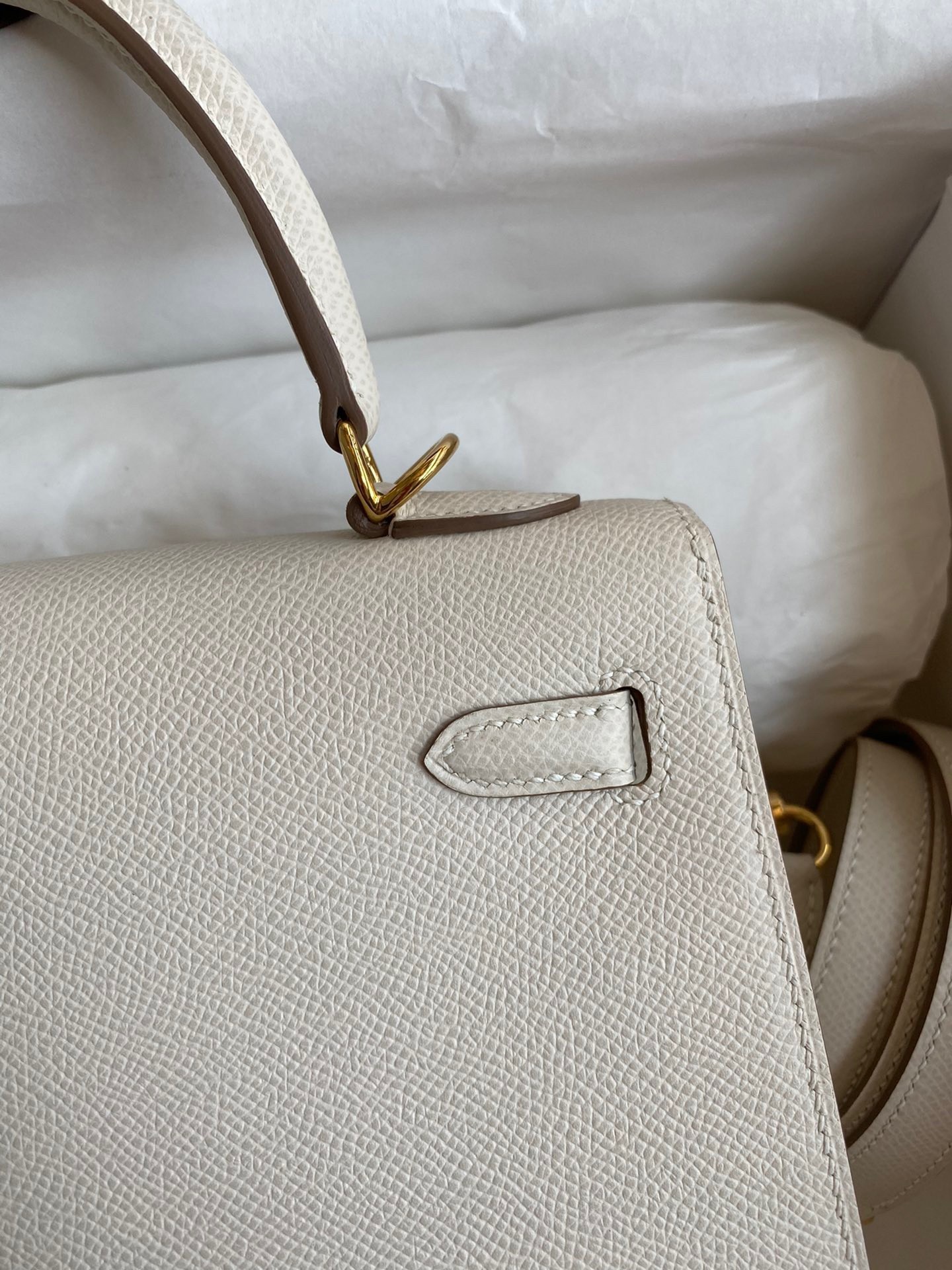 Hermes Epsom Kelly 25cm Sellier Handmade White Bag