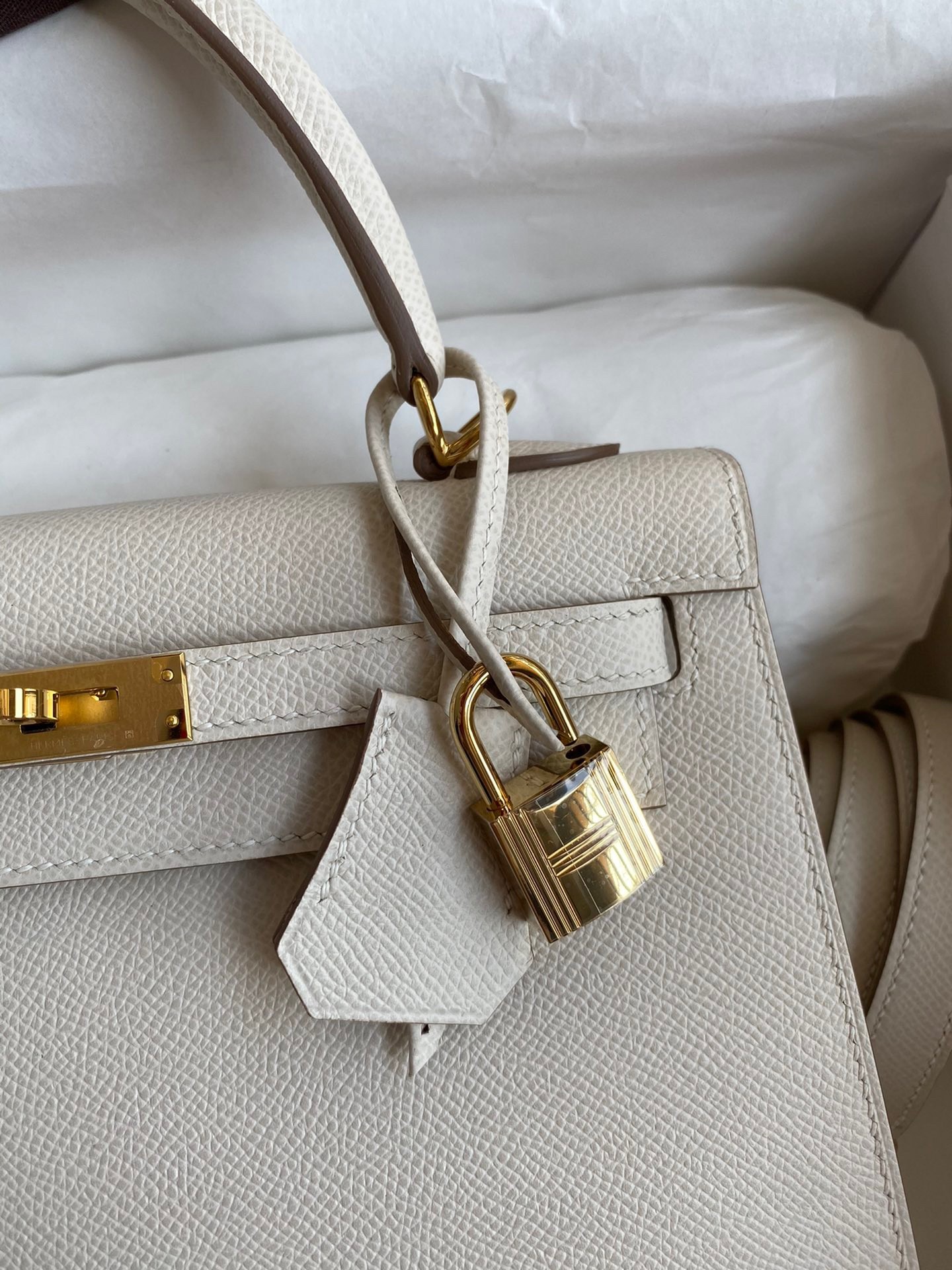 Hermes Epsom Kelly 25cm Sellier Handmade White Bag