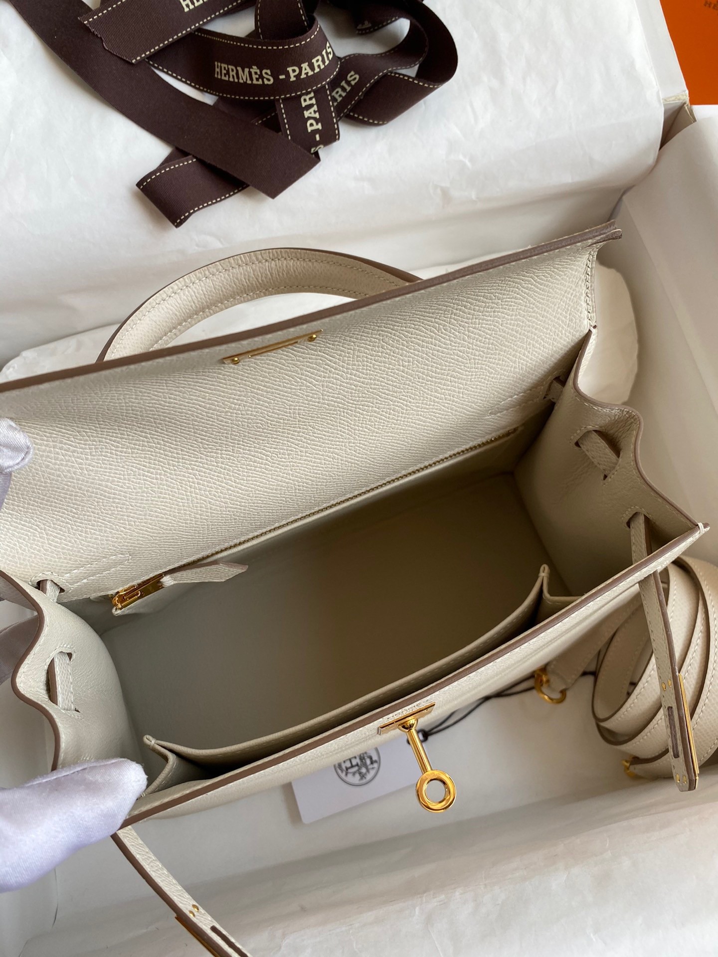 Hermes Epsom Kelly 25cm Sellier Handmade White Bag