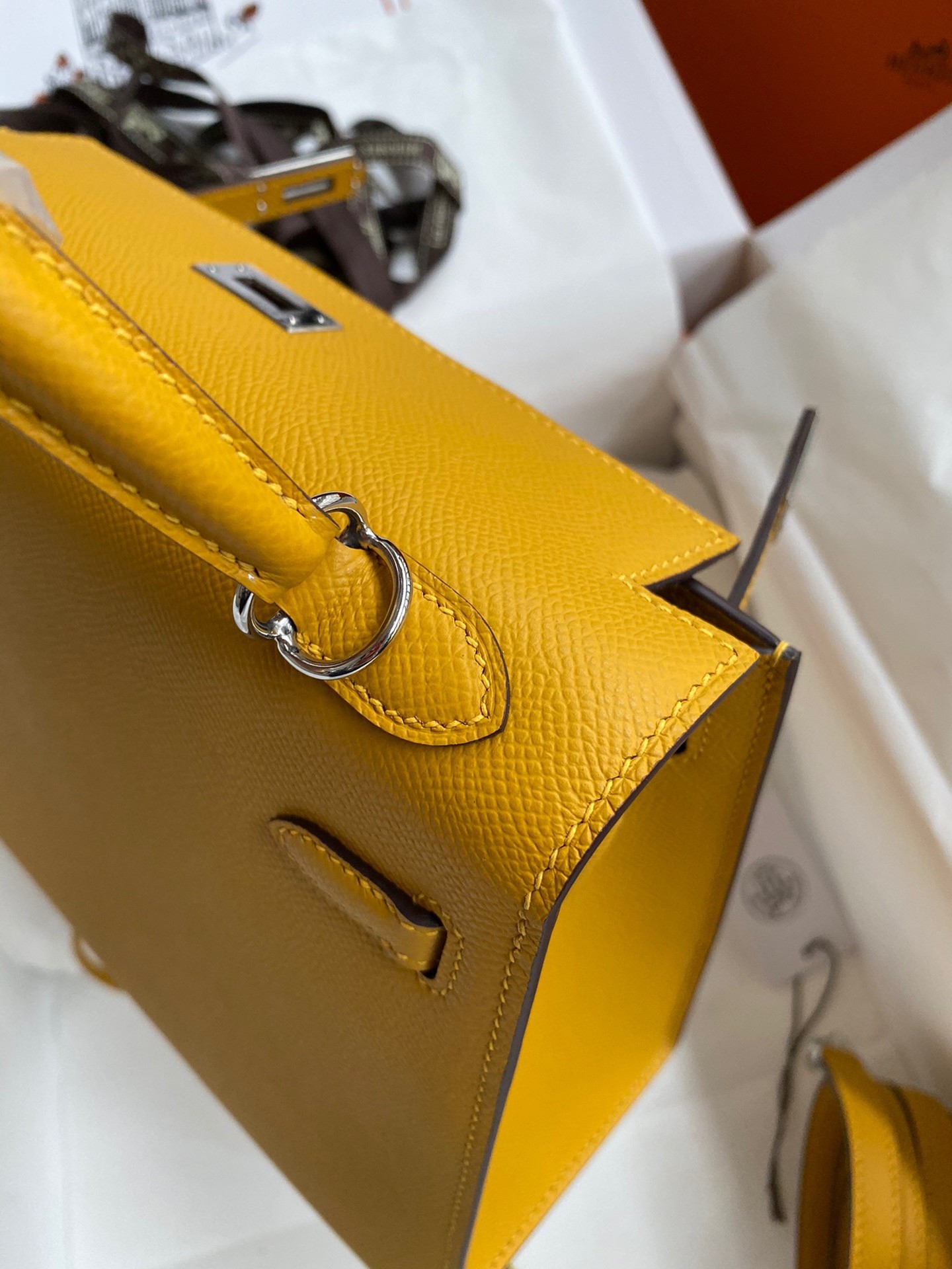 Hermes Epsom Kelly 25cm Sellier Handmade Yellow Bag