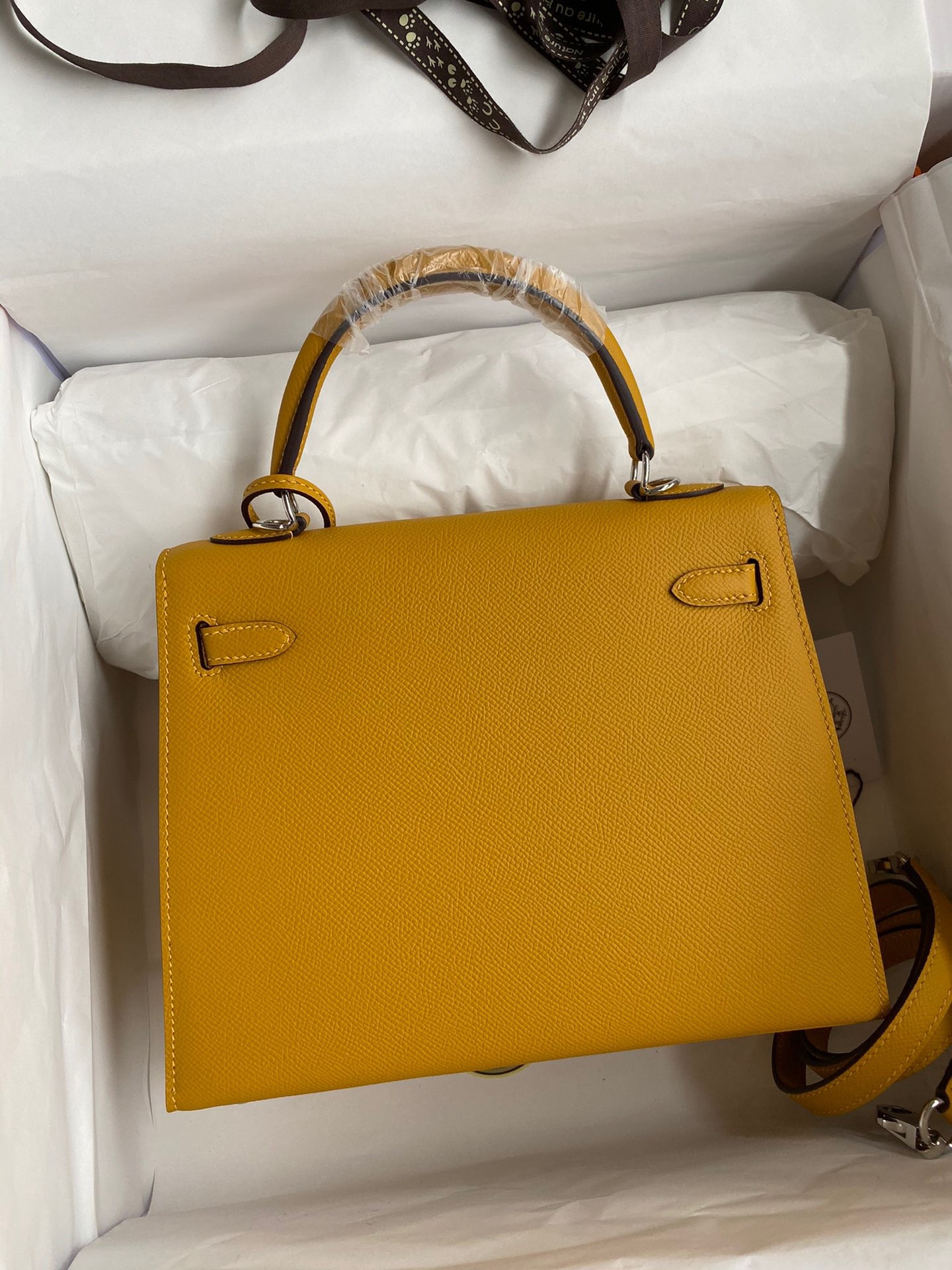 Hermes Epsom Kelly 25cm Sellier Handmade Yellow Bag