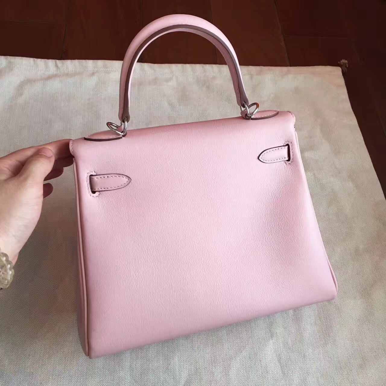 Hermes Swift Kelly 25cm Retourne Handmade Rose Dragee Bag