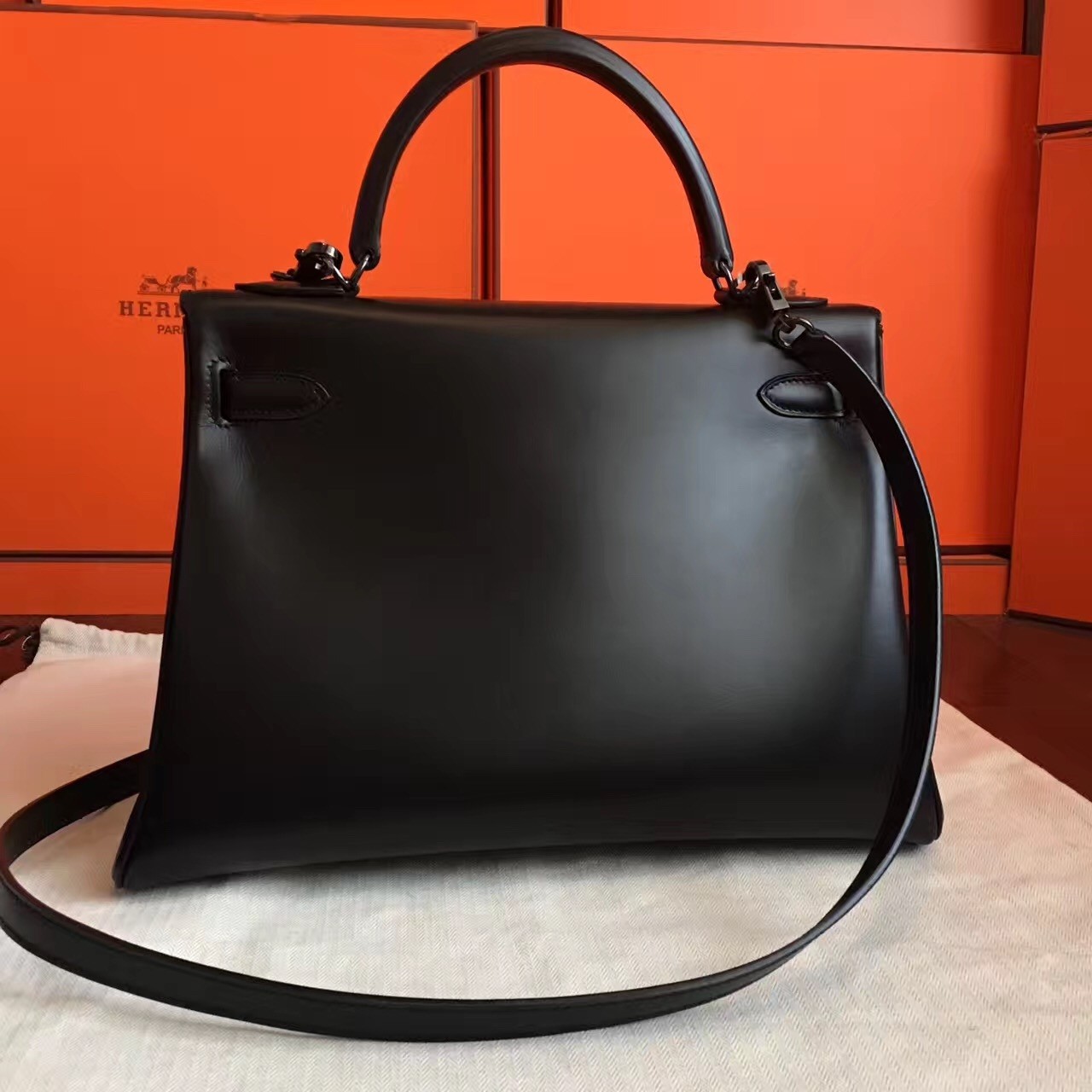 Hermes So Black Box Kelly Retourne 32cm Handmade Bag