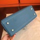 Hermes Blue Jean Clemence Kelly Retourne 32cm Handmade Bag