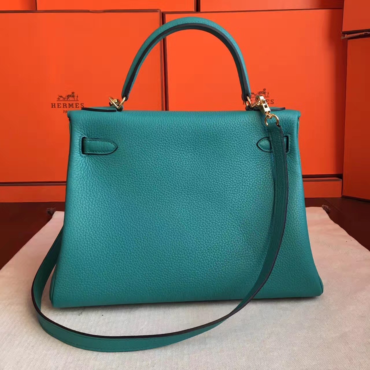 Hermes Blue Paon Clemence Kelly Retourne 32cm Handmade Bag