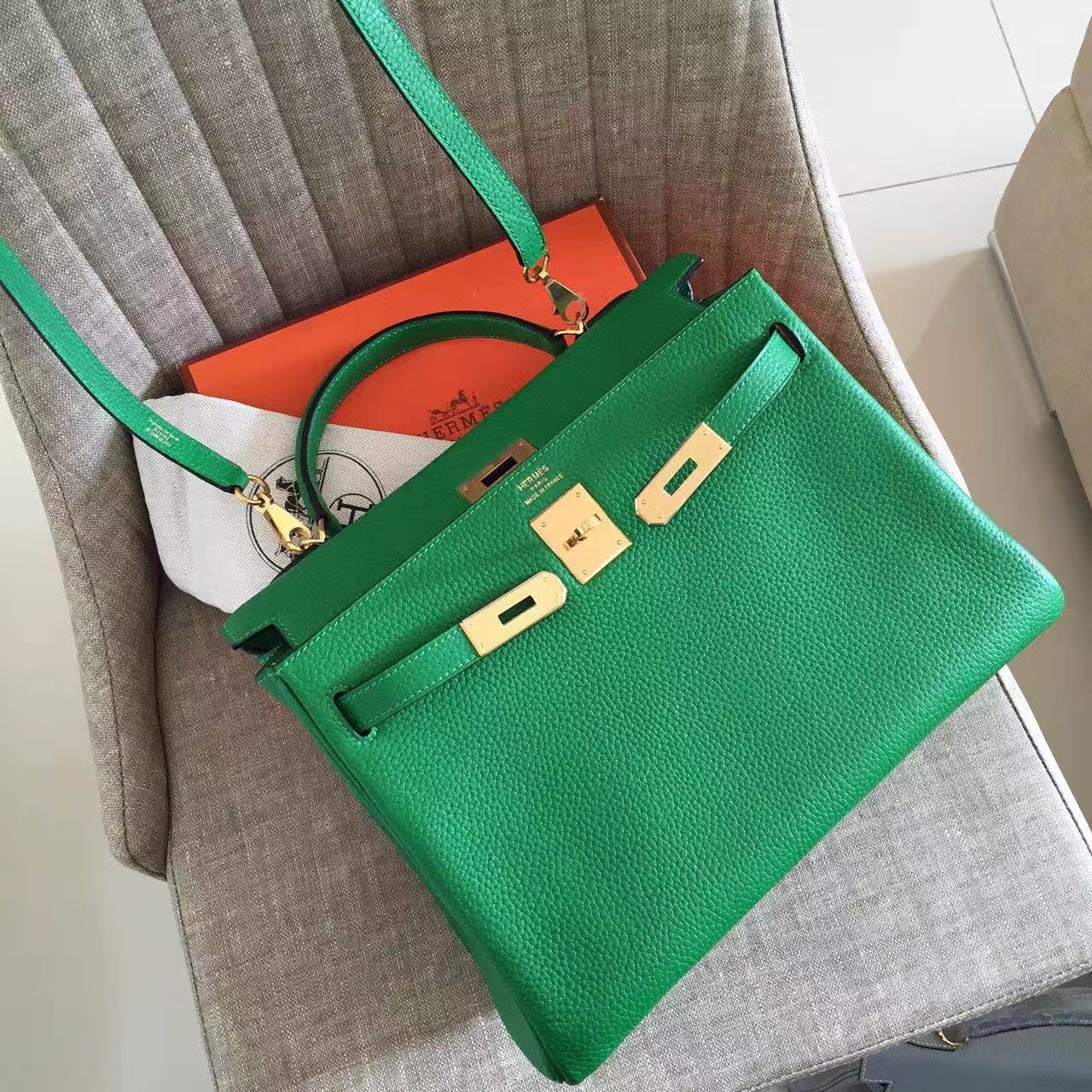 Hermes Bamboo Clemence Kelly Retourne 32cm Handmade Bag