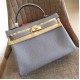 Hermes Blue Lin Clemence Kelly Retourne 32cm Handmade Bag