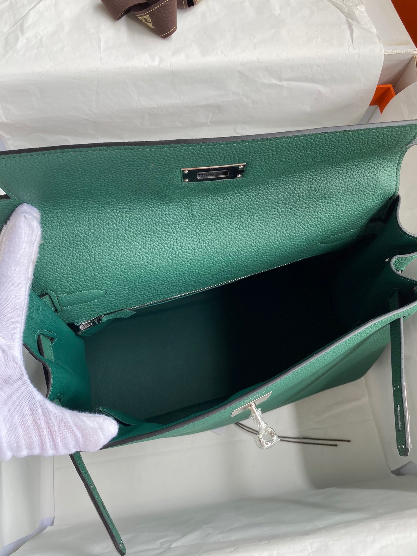 Hermes Malachite Clemence Kelly Retourne 32cm Handmade Bag