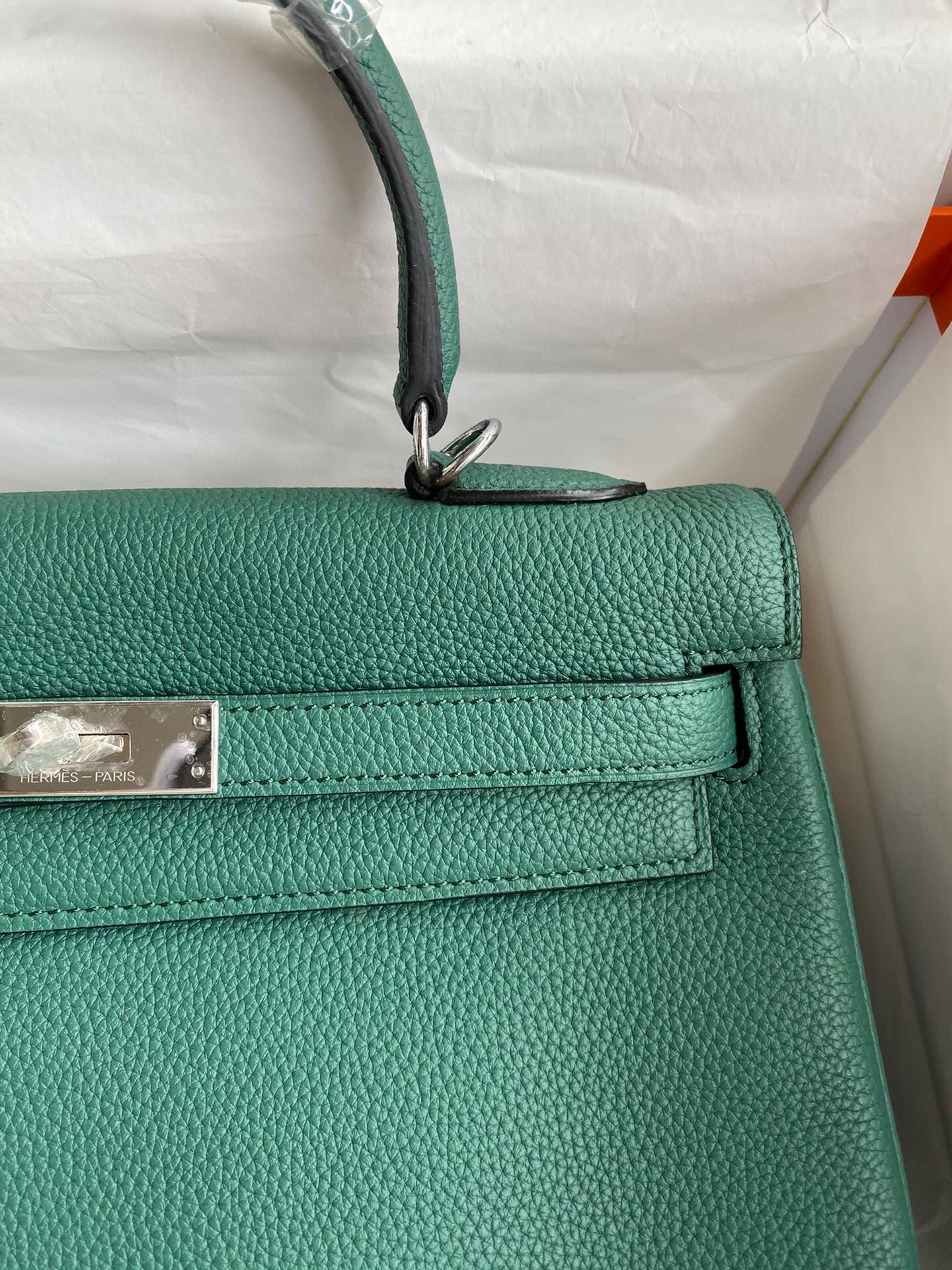 Hermes Malachite Clemence Kelly Retourne 32cm Handmade Bag