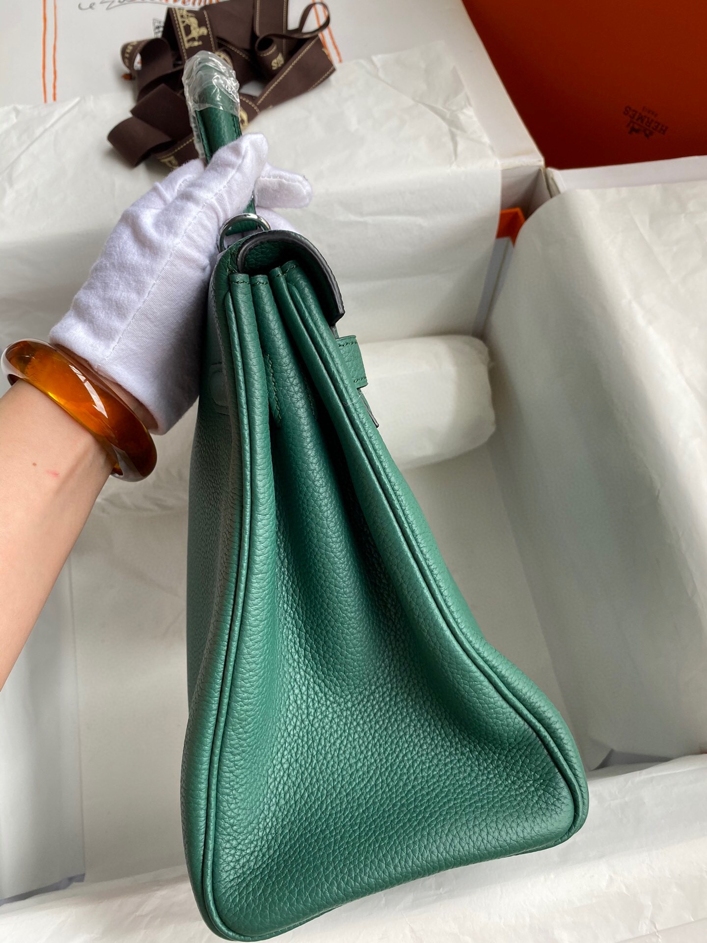 Hermes Malachite Clemence Kelly Retourne 32cm Handmade Bag