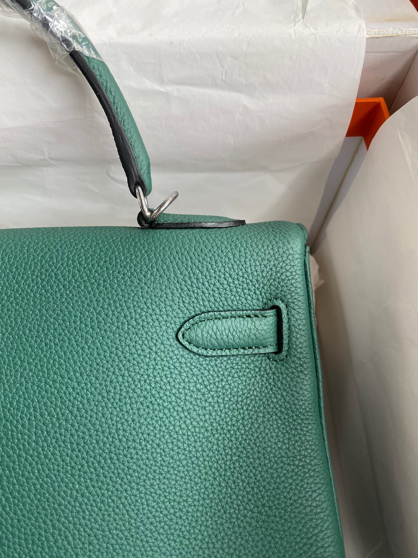 Hermes Malachite Clemence Kelly Retourne 32cm Handmade Bag