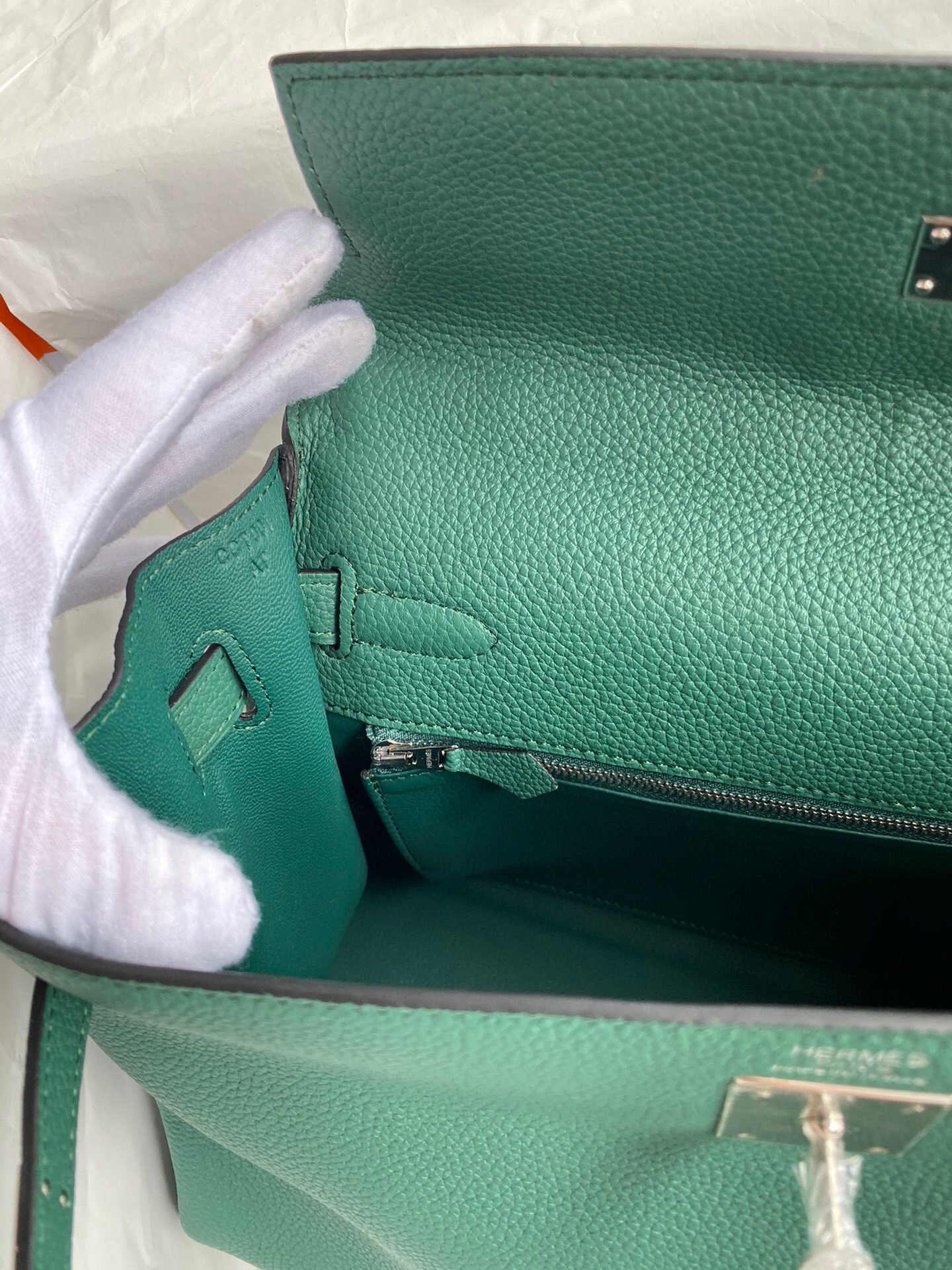 Hermes Malachite Clemence Kelly Retourne 32cm Handmade Bag