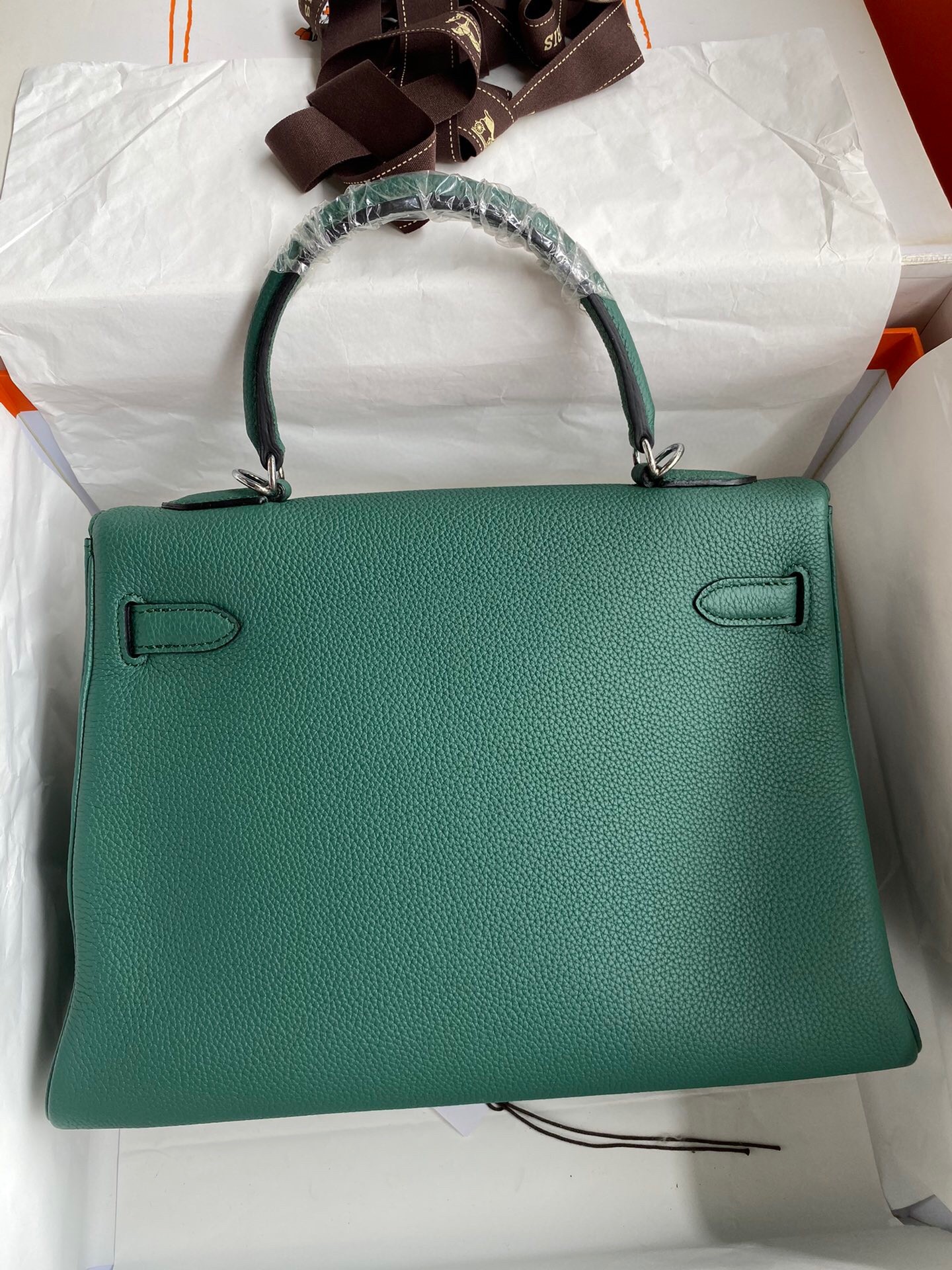 Hermes Malachite Clemence Kelly Retourne 32cm Handmade Bag