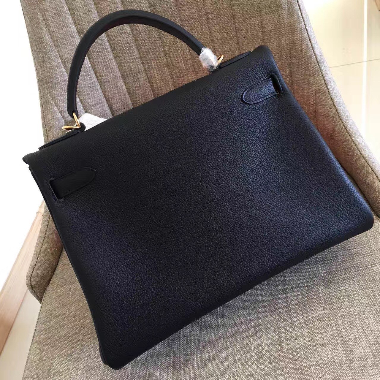 Hermes Black Clemence Kelly Retourne 32cm Handmade Bag