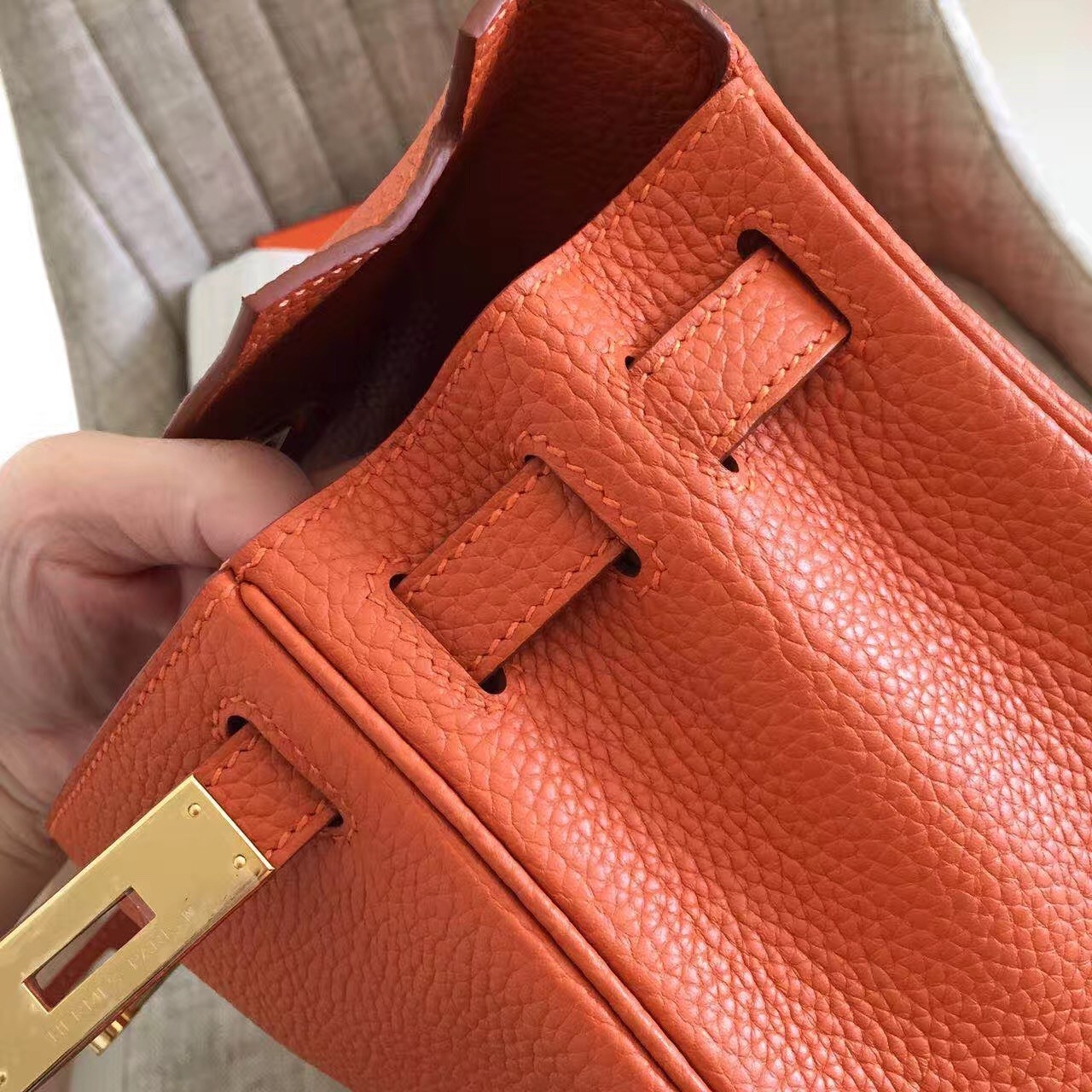 Hermes Orange Clemence Kelly Retourne 32cm Handmade Bag