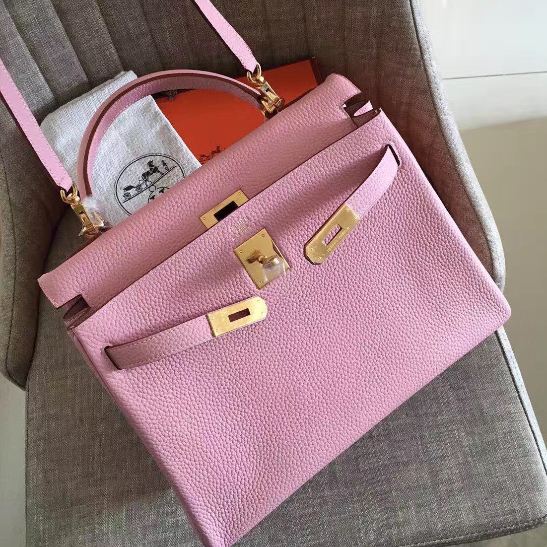 Hermes Pink Clemence Kelly Retourne 32cm Handmade Bag