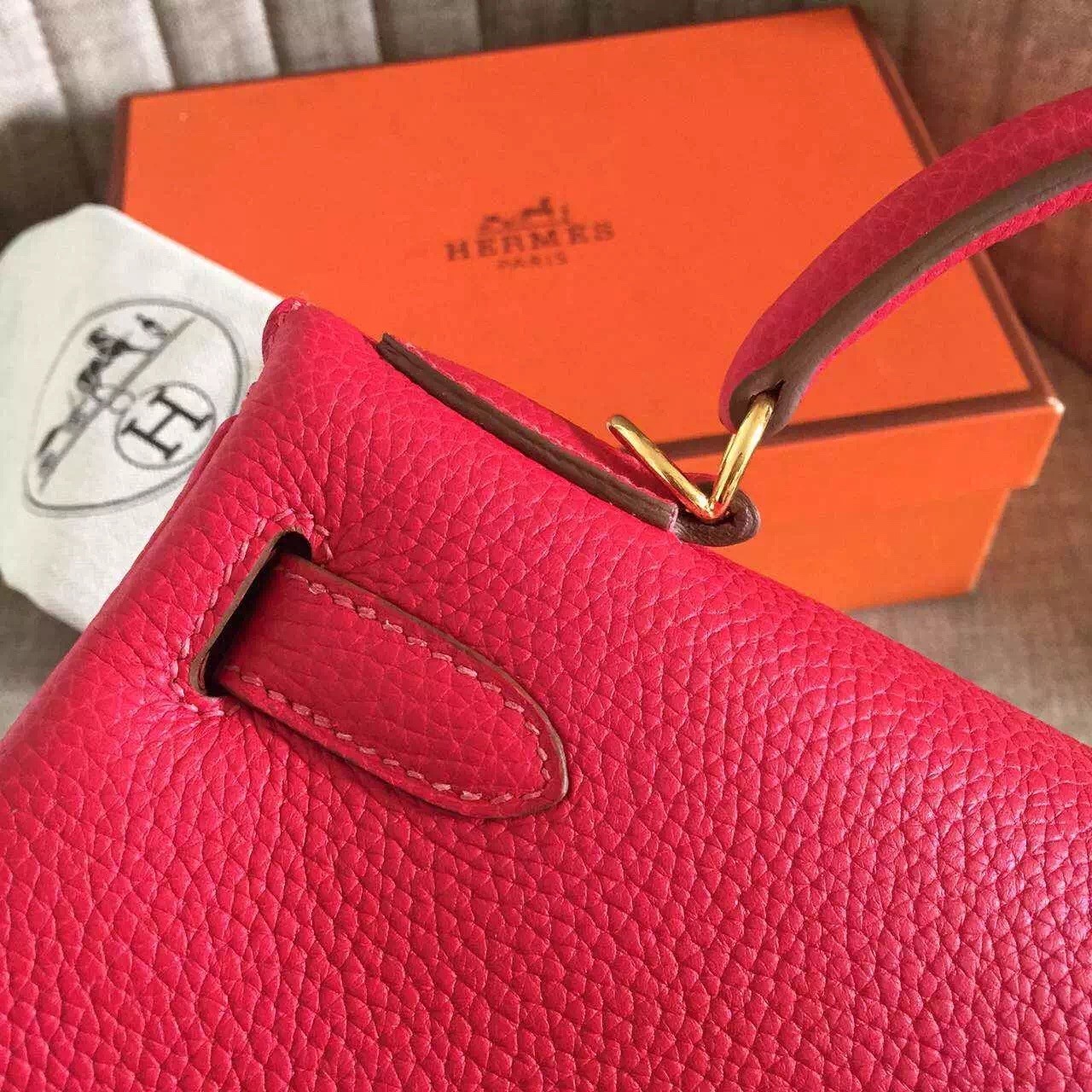 Hermes Red Clemence Kelly Retourne 32cm Handmade Bag