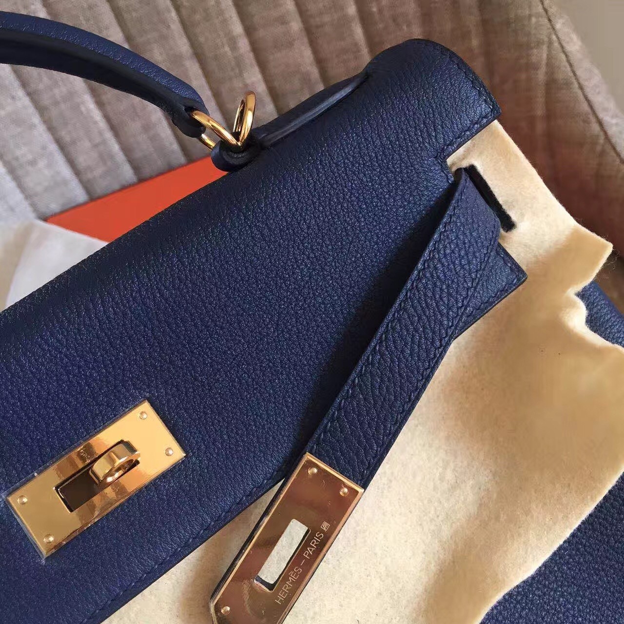 Hermes Sapphire Clemence Kelly Retourne 32cm Handmade Bag