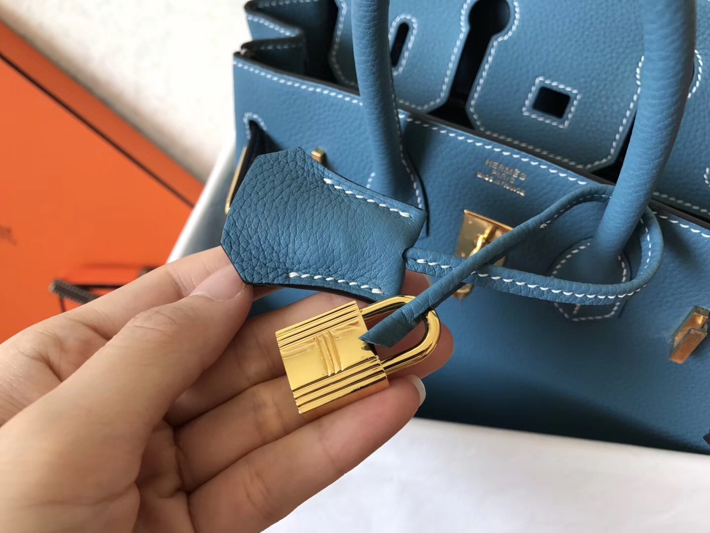 Hermes Blue Jean Birkin 25cm Clemence Handmade Bag