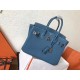 Hermes Blue Jean Birkin 25cm Clemence Handmade Bag