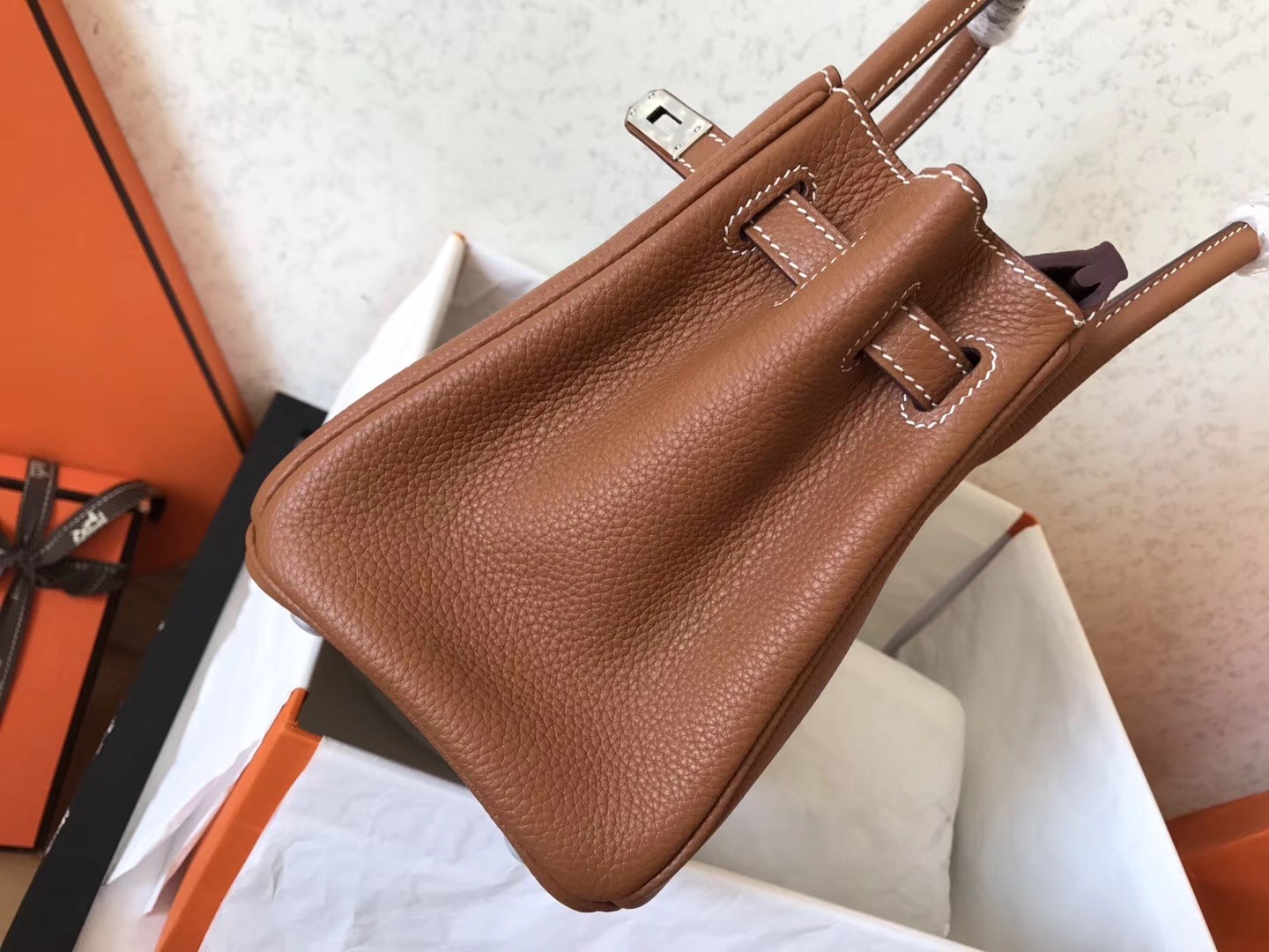 Hermes Brown Birkin 25cm Clemence Handmade Bag