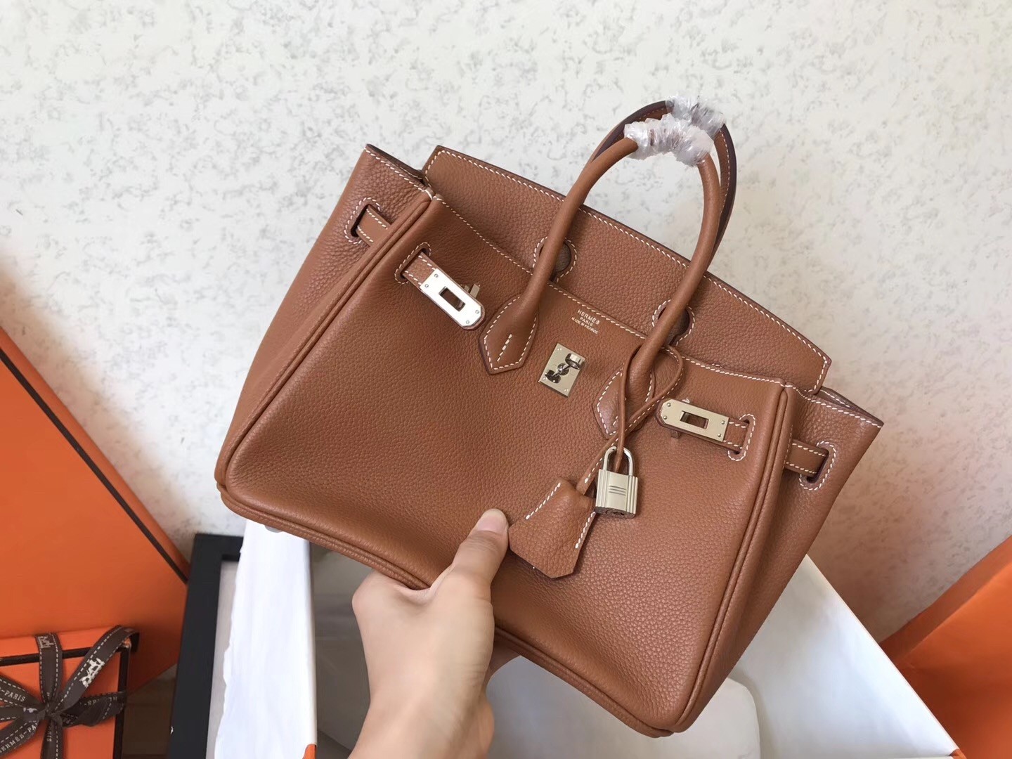 Hermes Brown Birkin 25cm Clemence Handmade Bag