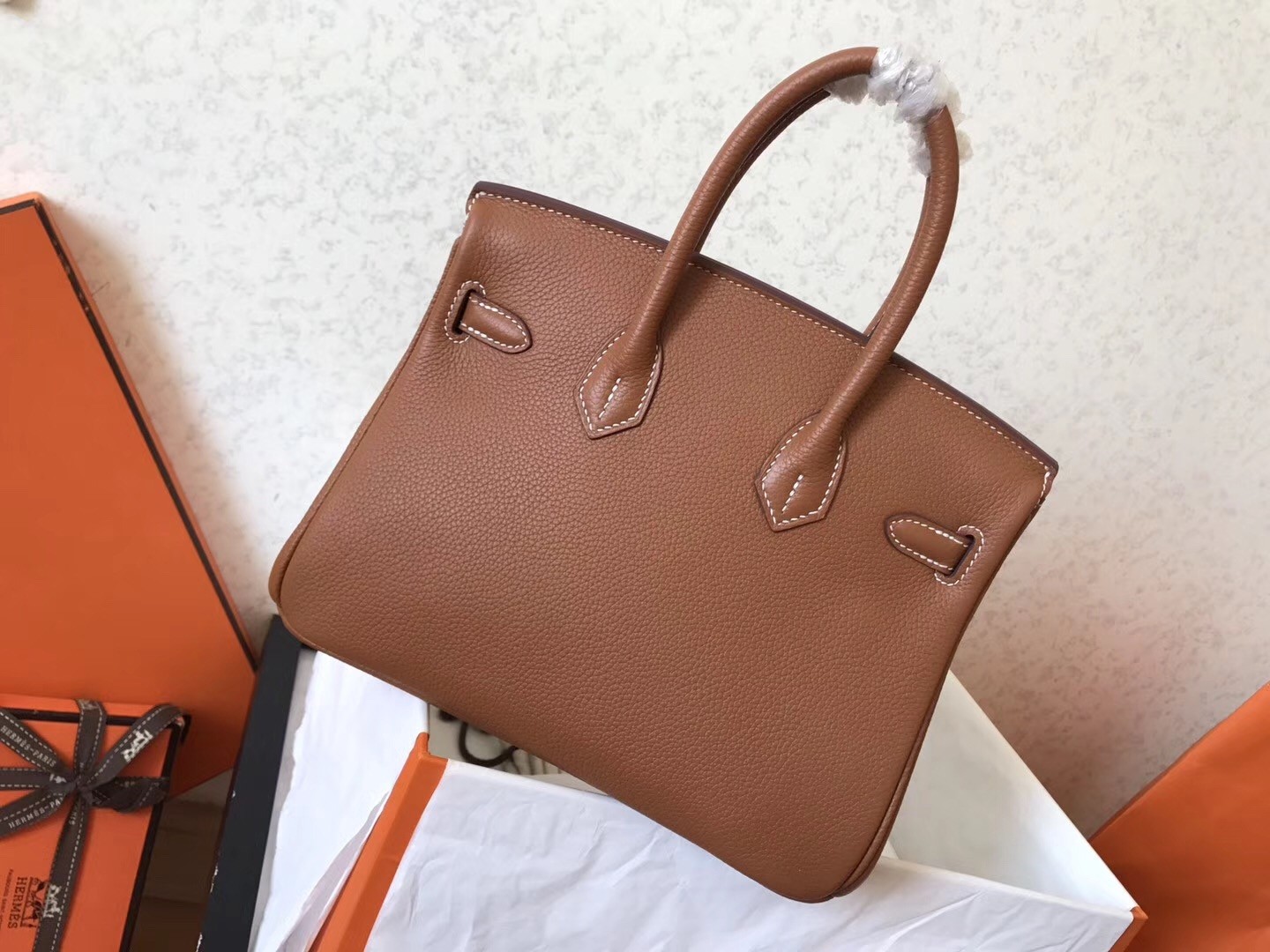 Hermes Brown Birkin 25cm Clemence Handmade Bag