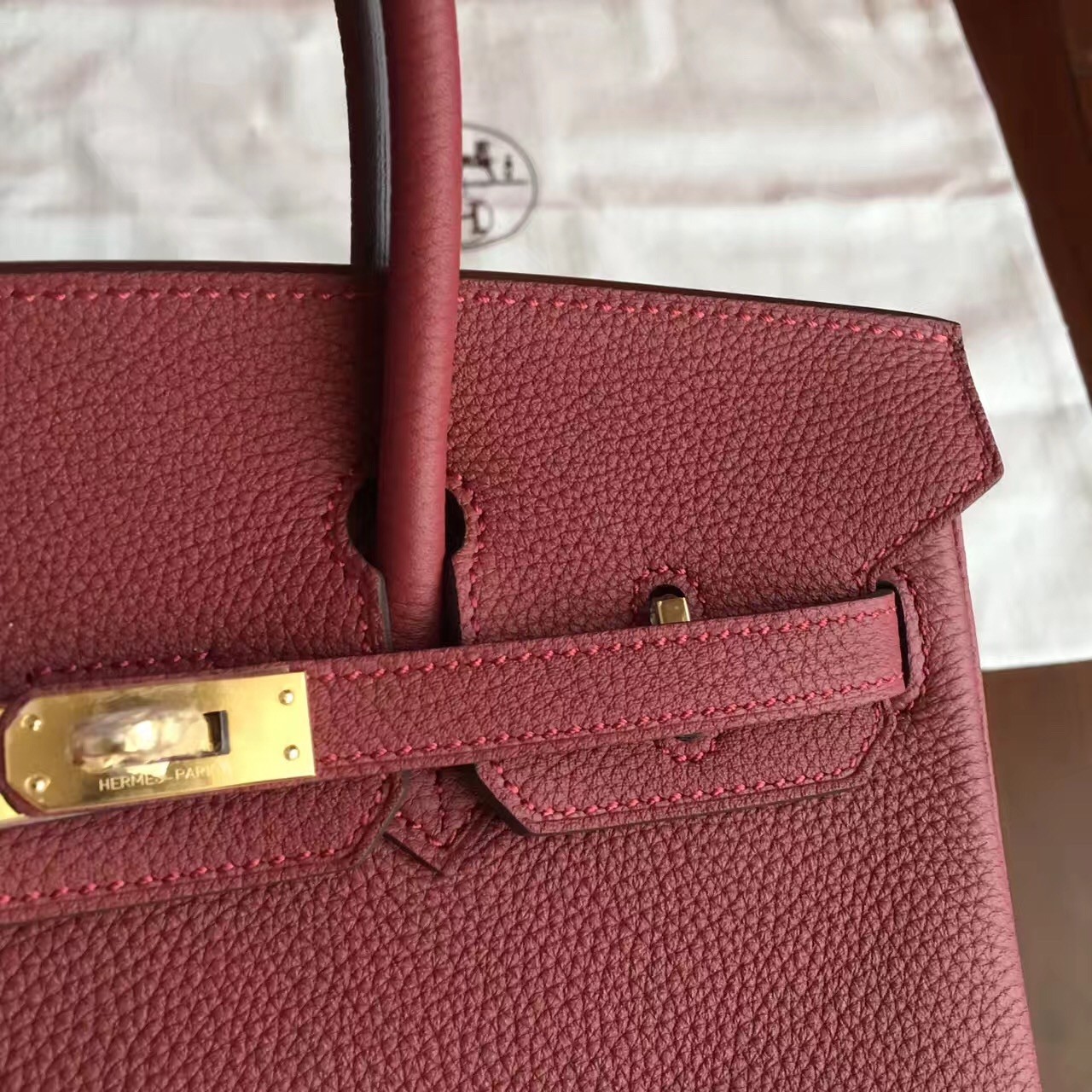 Hermes Bordeaux Birkin 25cm Clemence Handmade Bag