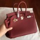 Hermes Bordeaux Birkin 25cm Clemence Handmade Bag