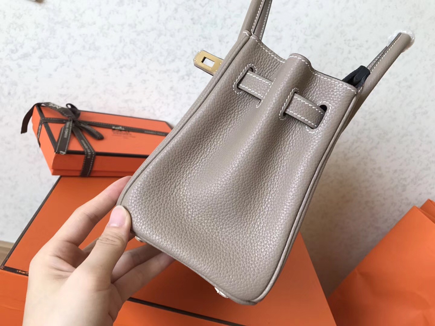 Hermes Grey Birkin 25cm Clemence Handmade Bag