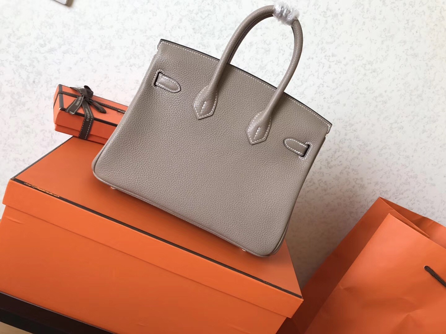 Hermes Grey Birkin 25cm Clemence Handmade Bag