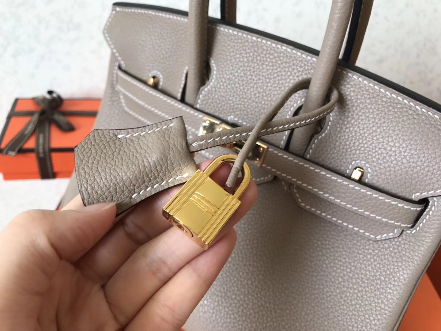 Hermes Grey Birkin 25cm Clemence Handmade Bag